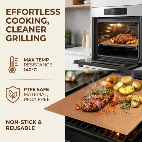 RAINFLOW copper grill mats close-up surface shows nonstick performance for smooth cooking.