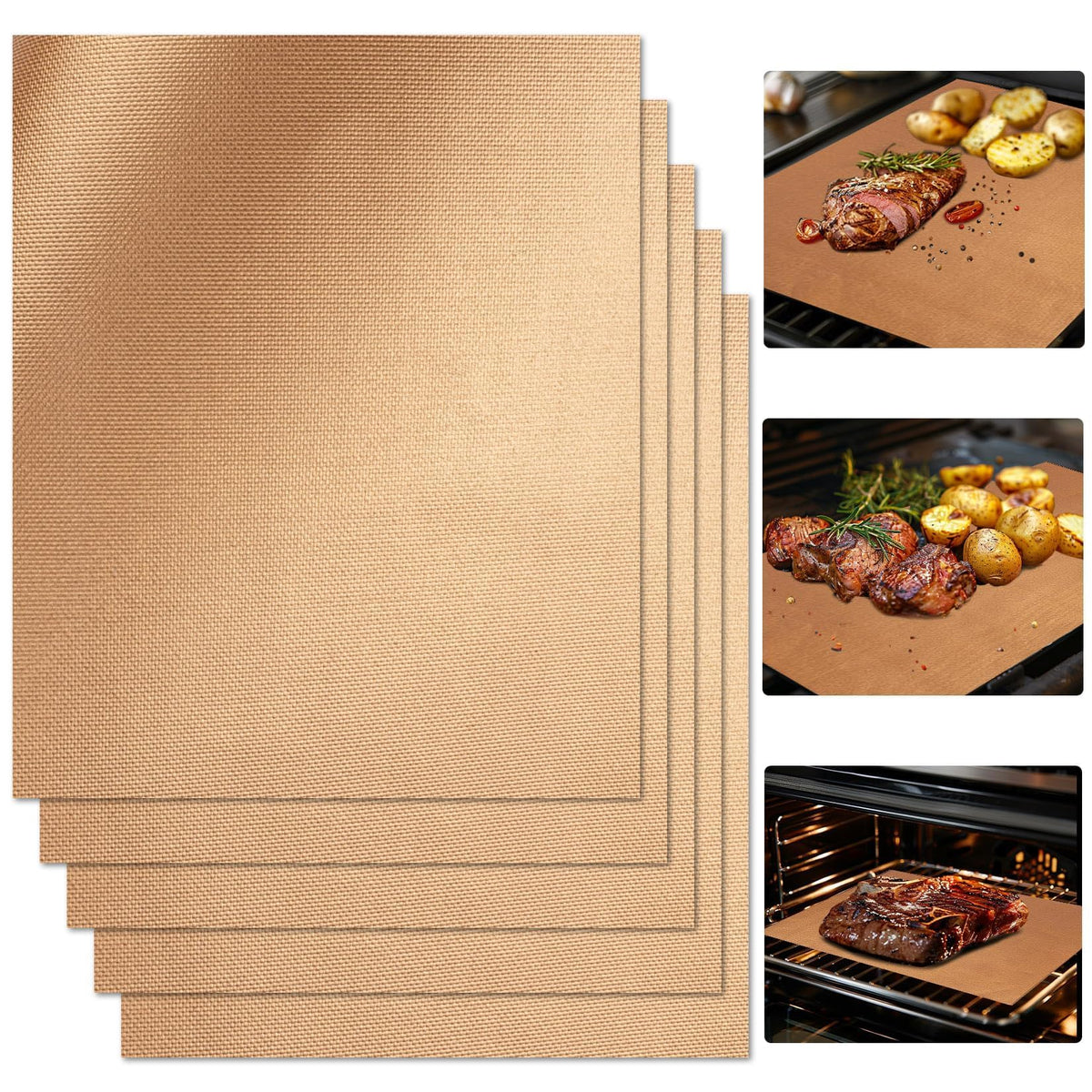 RAINFLOW copper grill mats 5-pack pack shot for easy outdoor grilling.