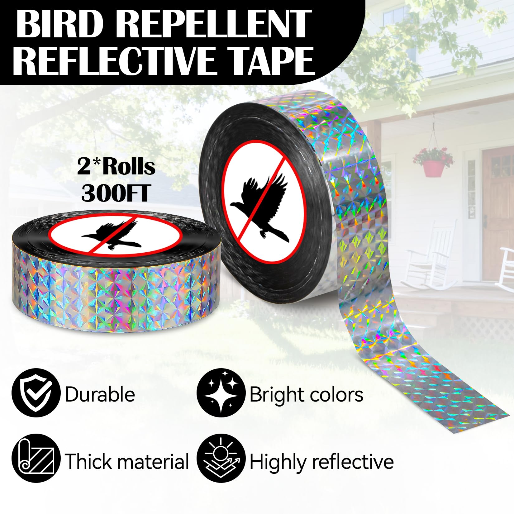 RAINFLOW double-sided reflective tape flashes on both sides to protect garden crops.