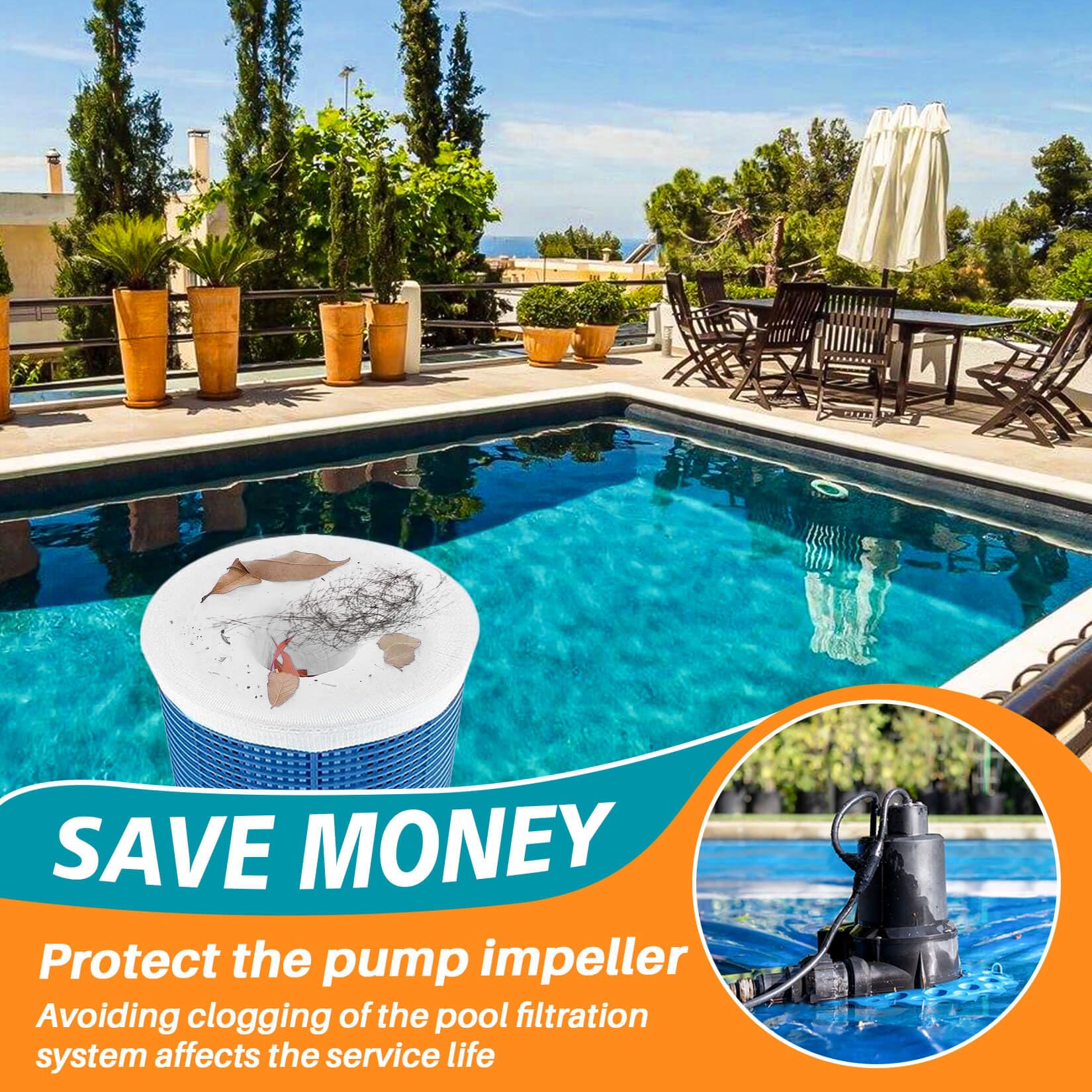 RAINFLOW pool socks are easy to remove and clean to keep water clear