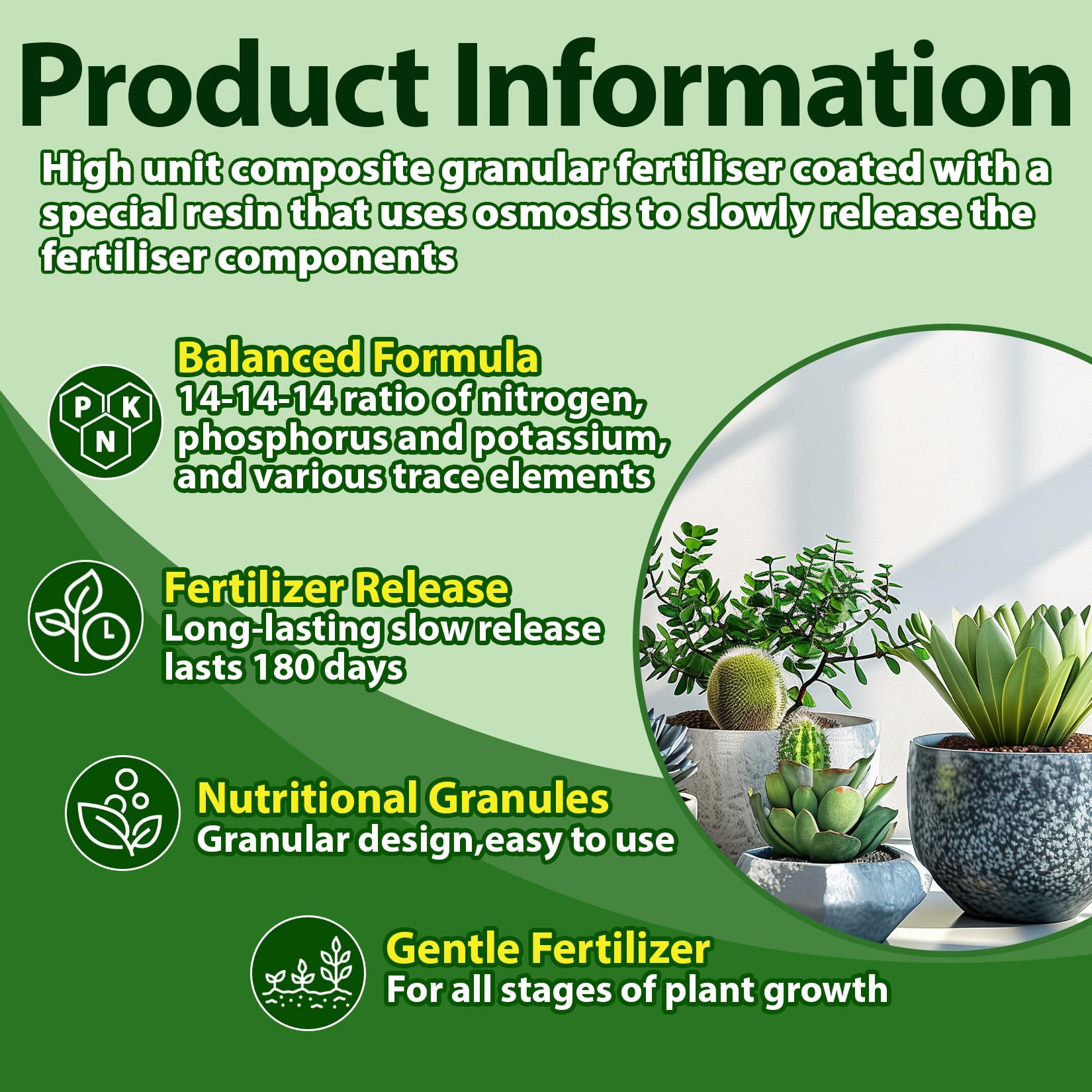 RAINFLOW granular plant food spread over soil for balanced nutrients