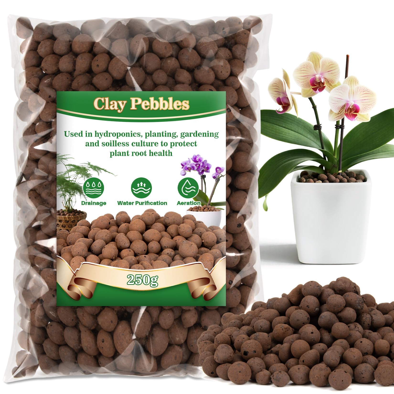 Rainflow Leca pebbles 5-10 mm close-up for improved root aeration and drainage.