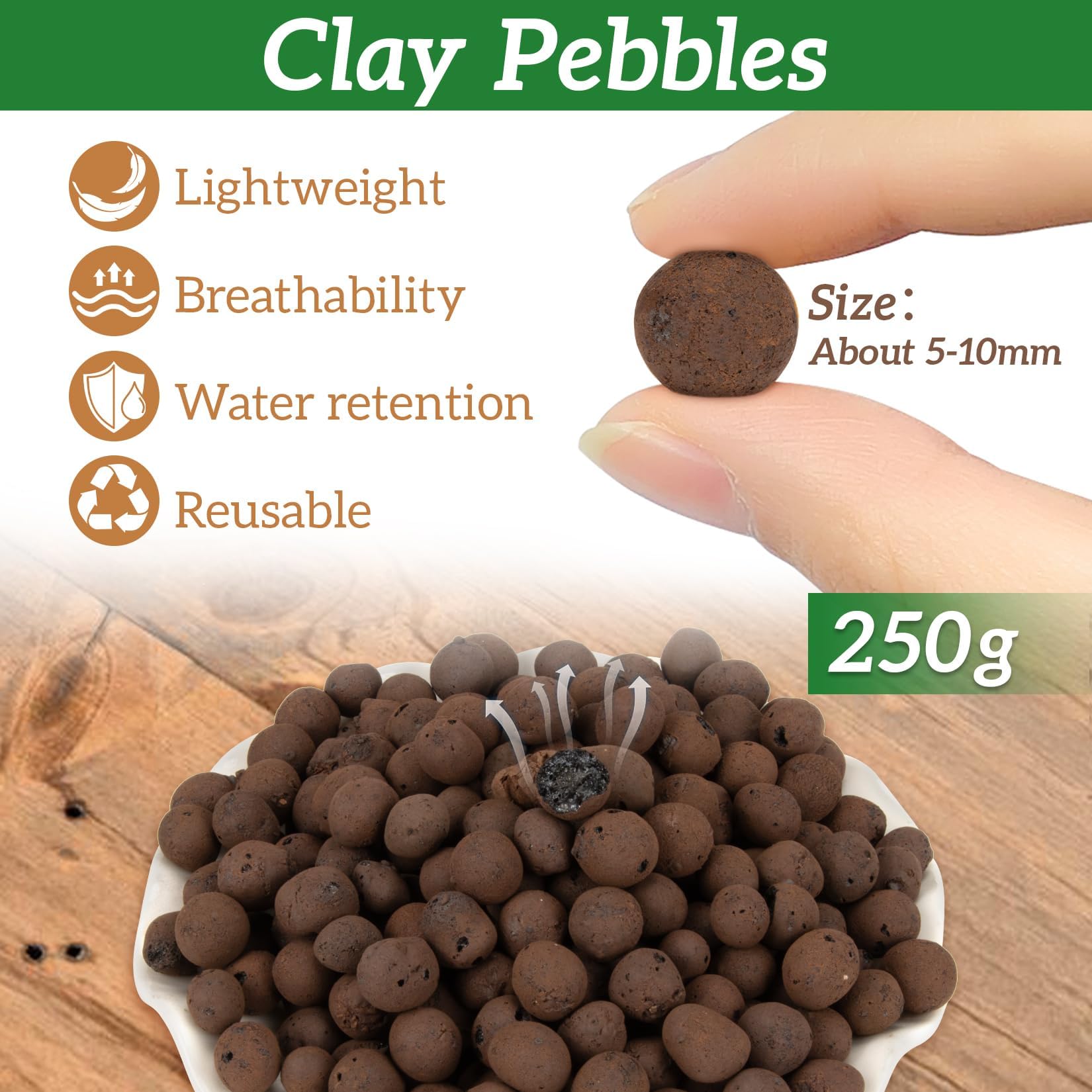 Rainflow Leca pebbles bottom drainage in pot support for healthier moisture balance.