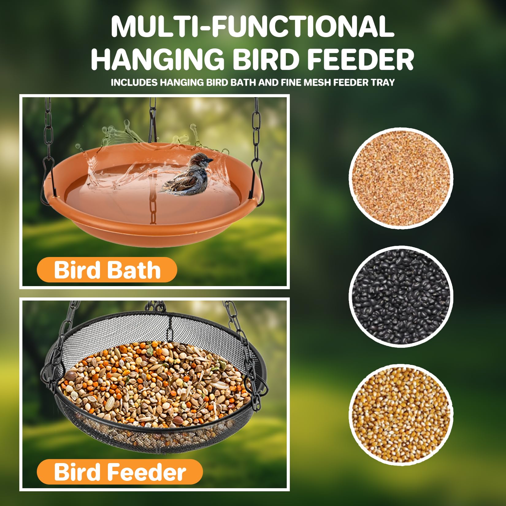 Rainflow metal mesh tray resists spills and easy cleaning after feeding.