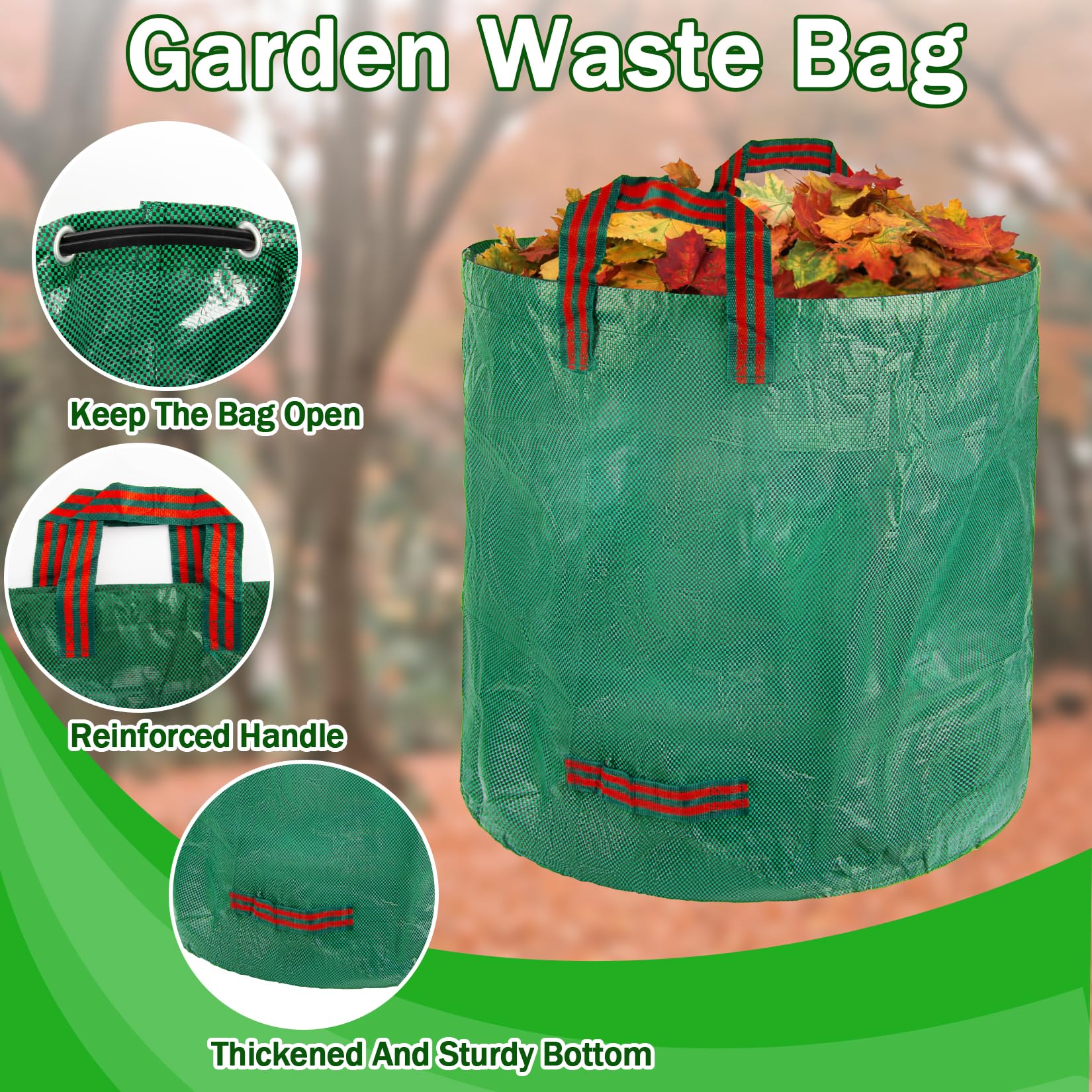 RAINFLOW 42 gallon capacity bag designed for large yard waste load.
