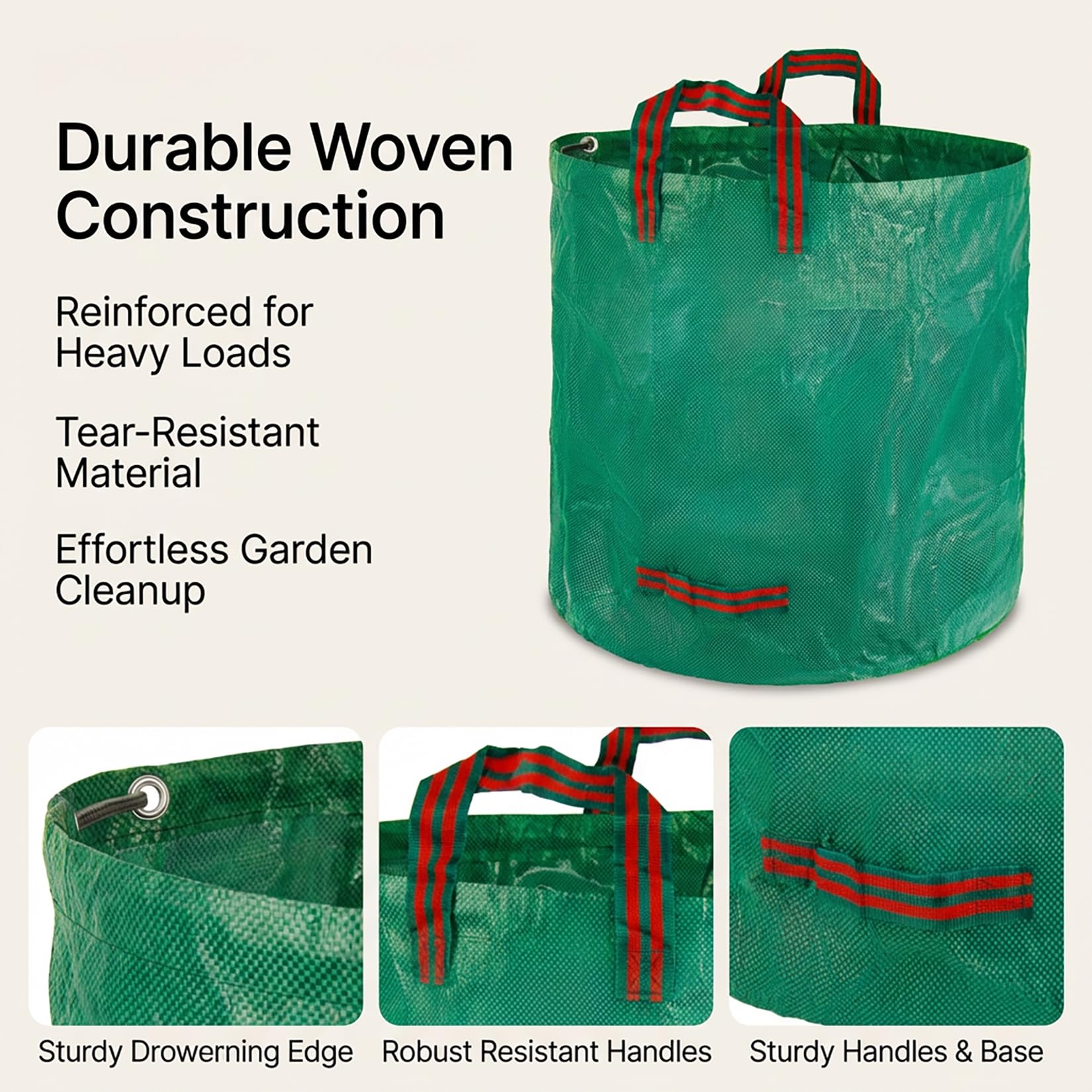 RAINFLOW yard bags with four sturdy handles for simple lifting.