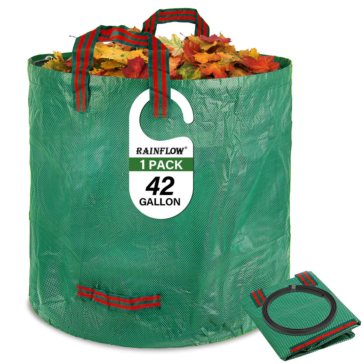 RAINFLOW reusable yard bags shown with open hanging loop for easy filling.