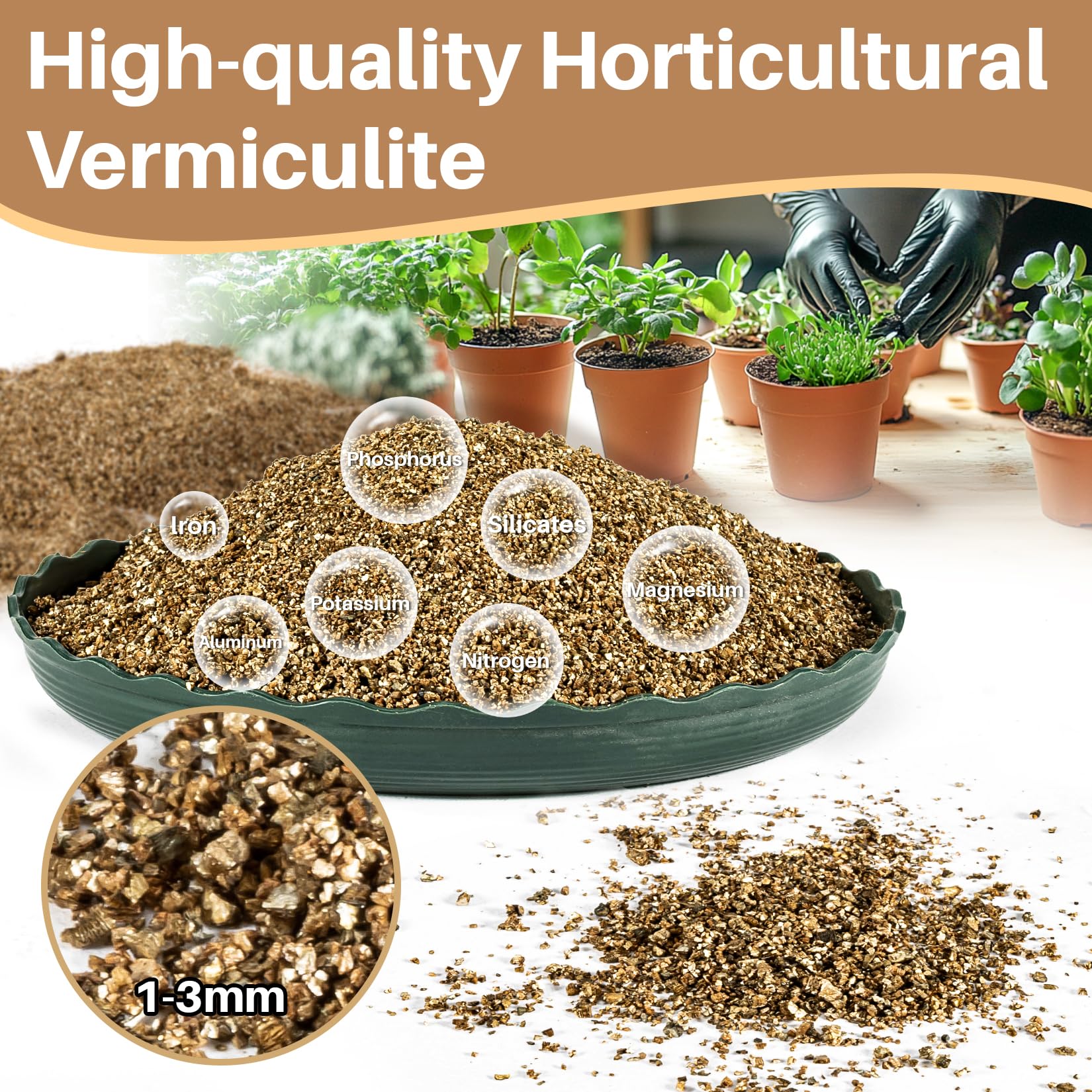 Rainflow Vermiculite 1-3mm particles close-up highlighting porous texture for aeration
