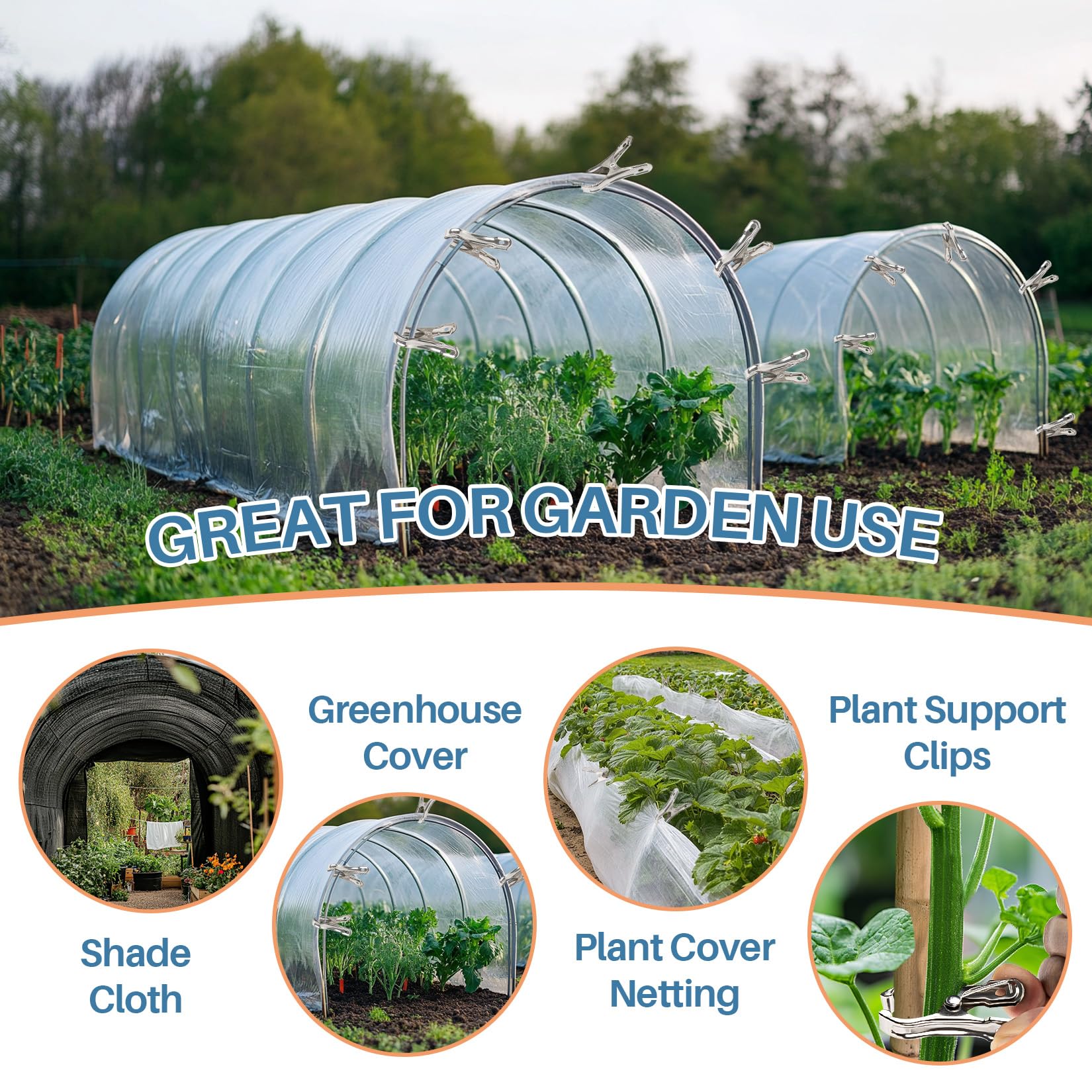RAINFLOW wind-resistant clip withstands sun and rain for garden tasks.