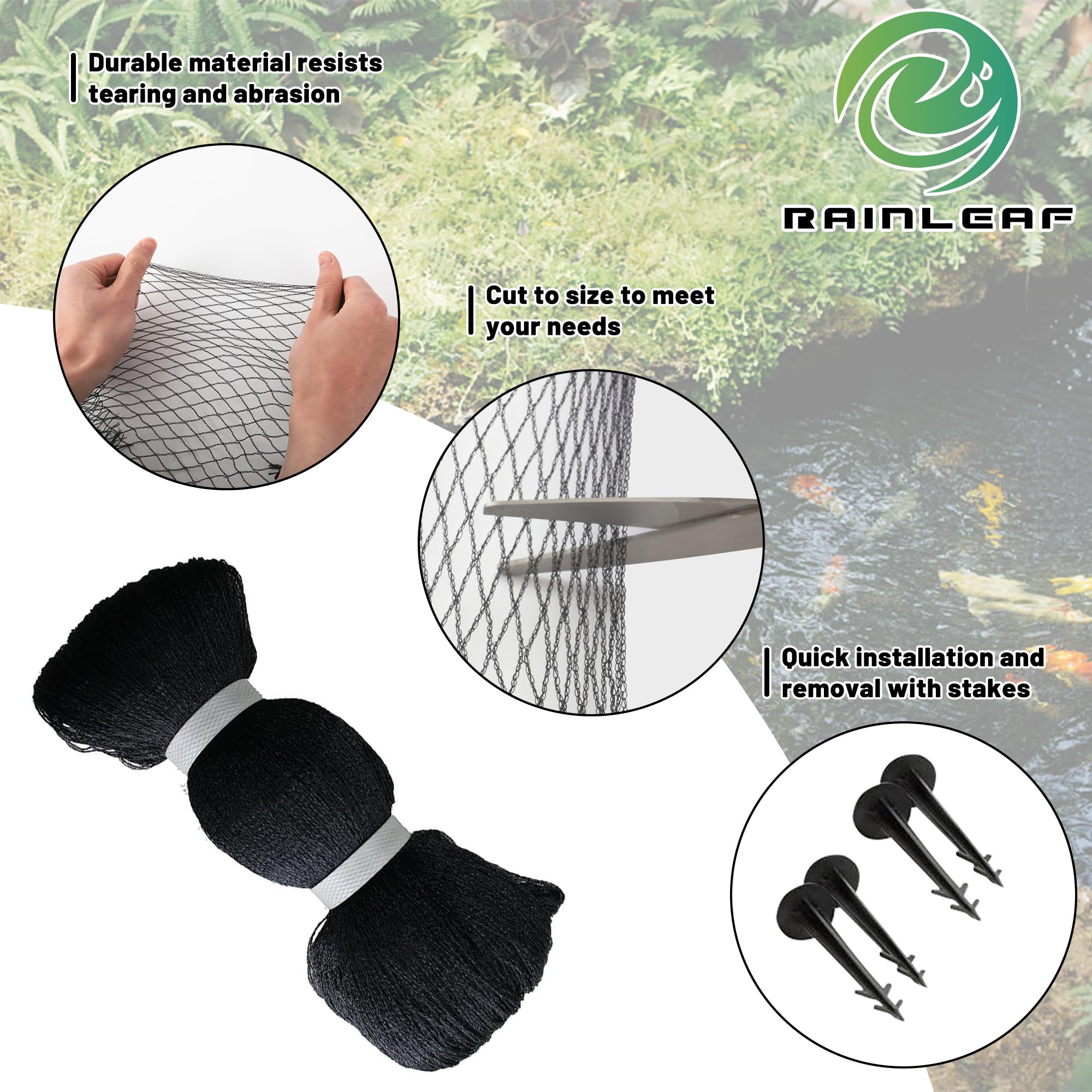 Rainleaf cut to size pond netting adapts to any pond shape