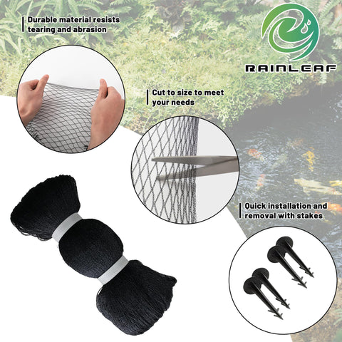 Rainleaf pond netting cut to size fitted to pond edge.