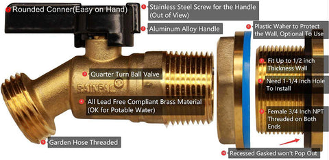RAINPAL RBS022 3/4 inch brass quarter-turn valve for reliable water control