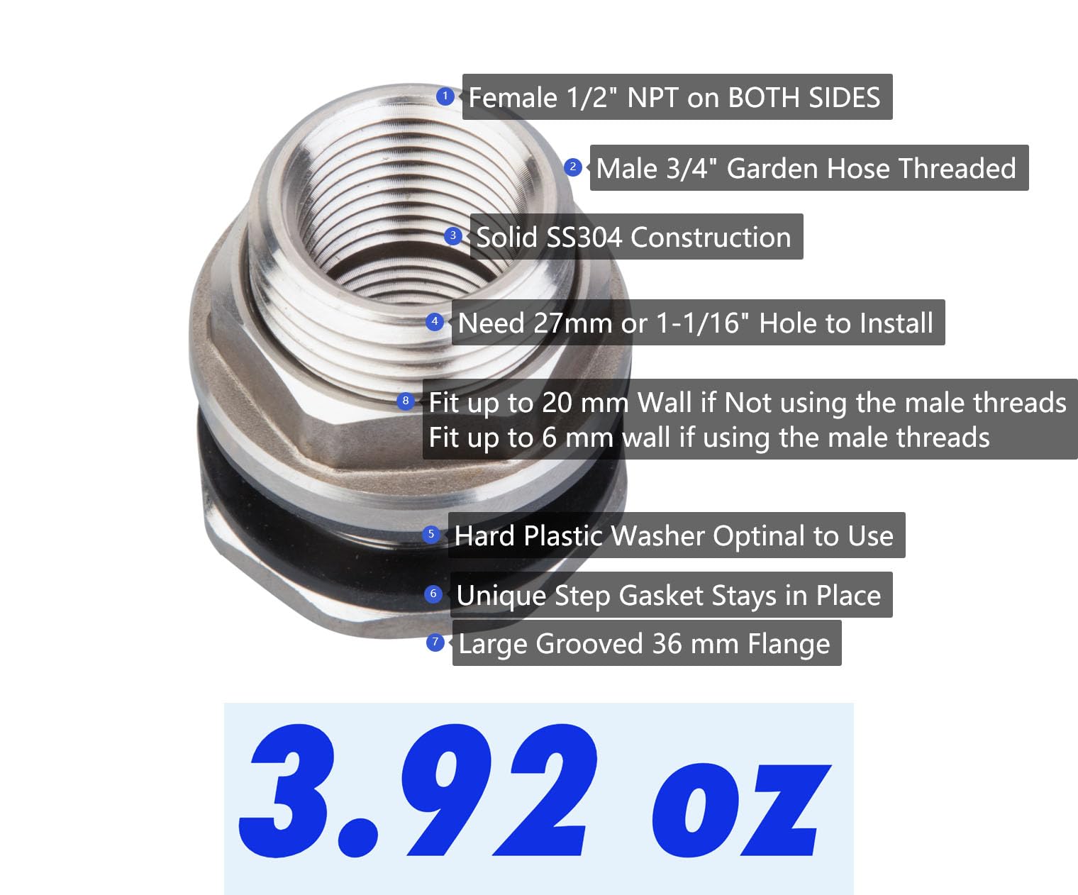 RainPal SSBF020 male 3/4 MHT thread for garden hose compatibility