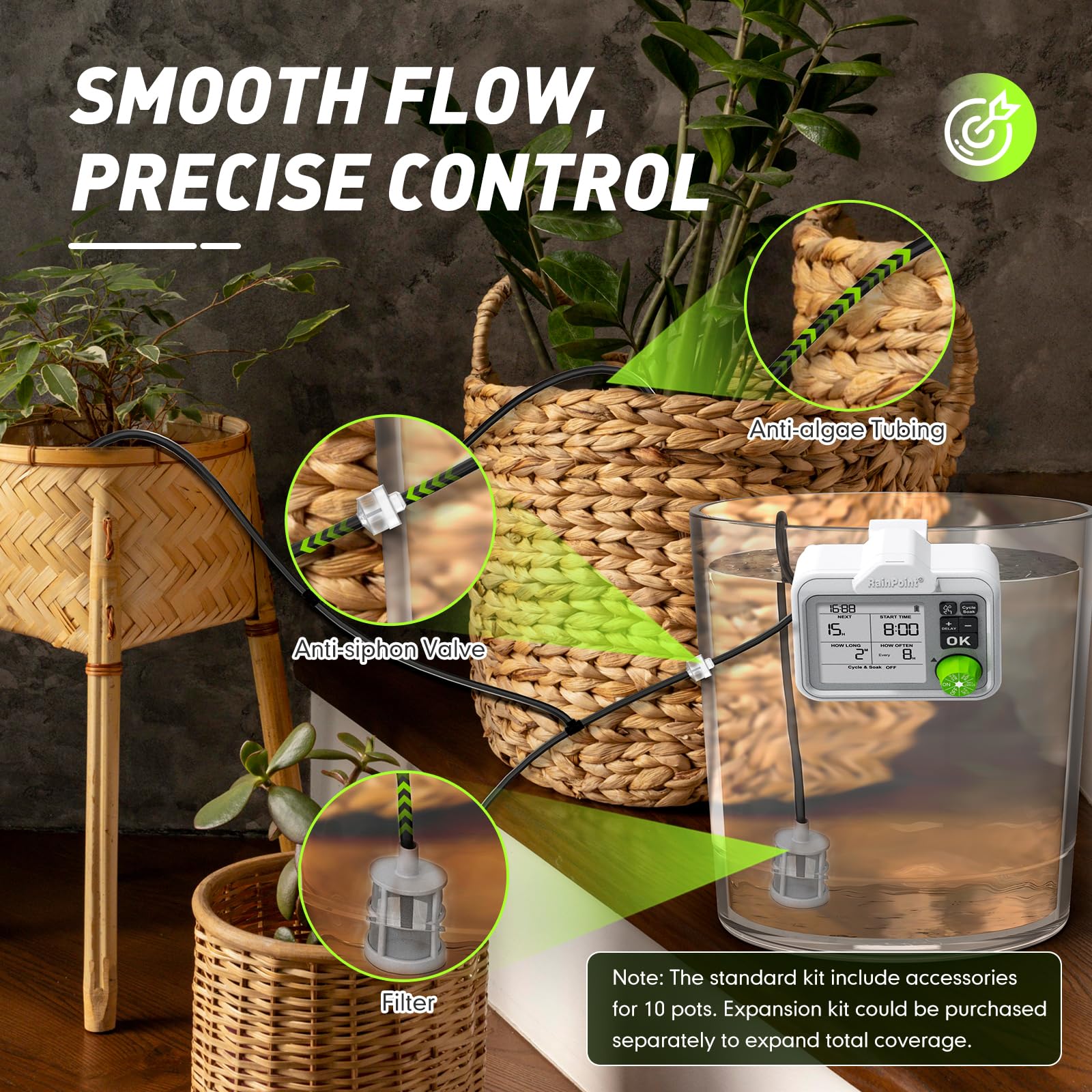 RAINPOINT anti-siphon valve prevents backflow during cycles.