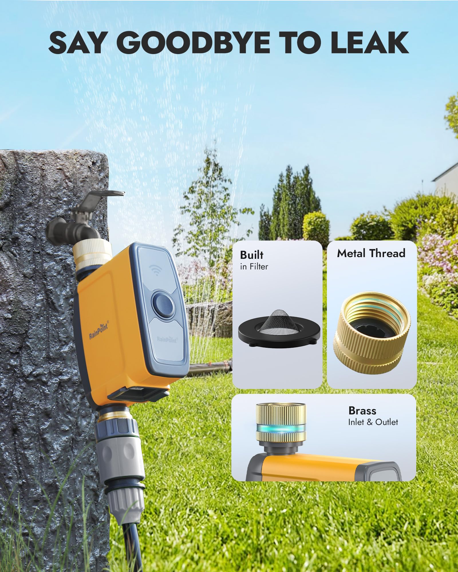 RAINPOINT app control on phone screen enabling remote watering management