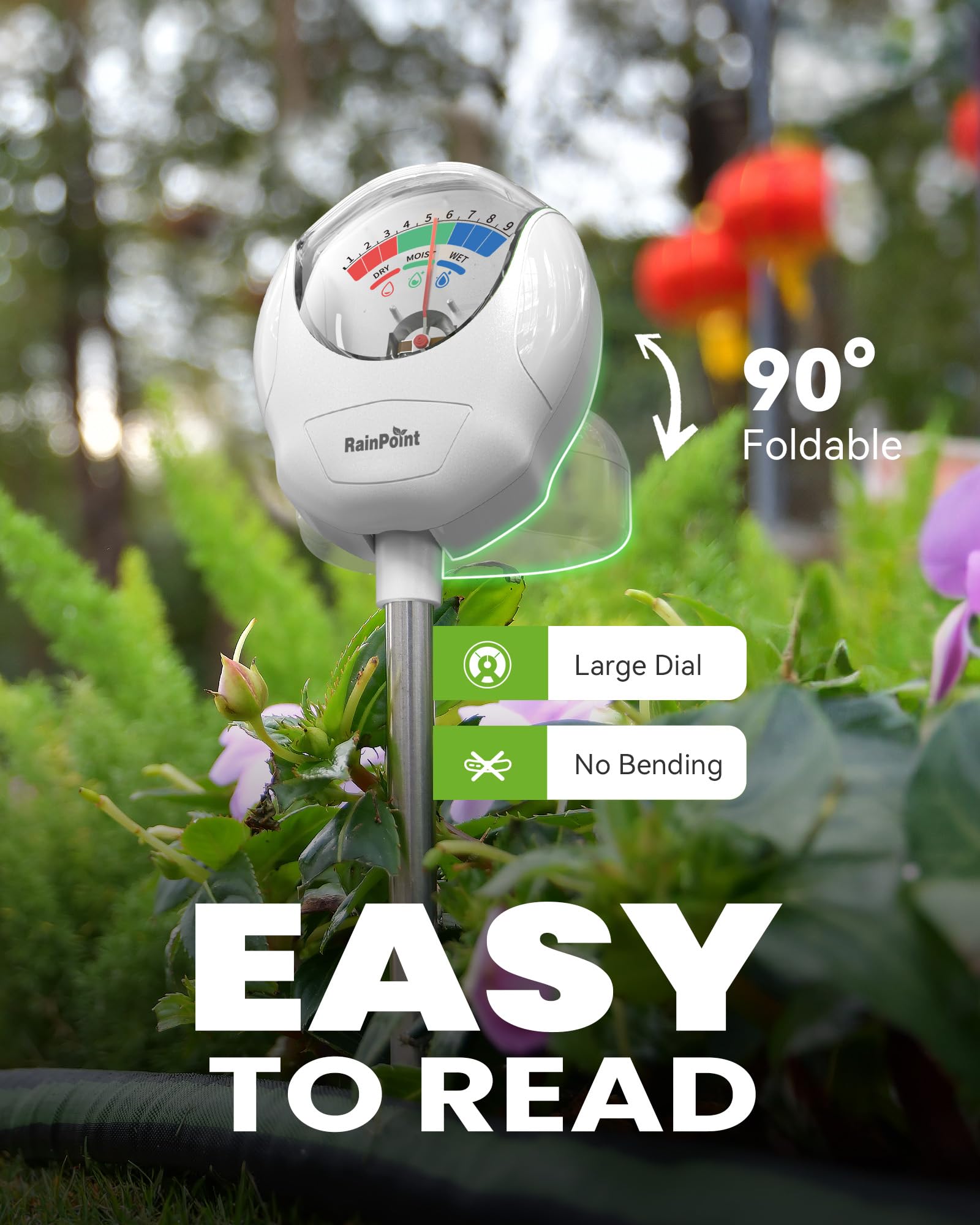 RainPoint battery-free operation enables quick moisture checks in seconds.