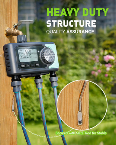 RAINPOINT battery-powered outdoor timer runs on AA batteries for portability