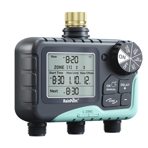 RAINPOINT brass inlet sprinkler timer for durable garden connection