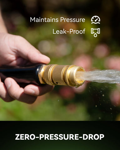 Close-up of male brass connector highlighting sturdy build and leak-proof sealing.