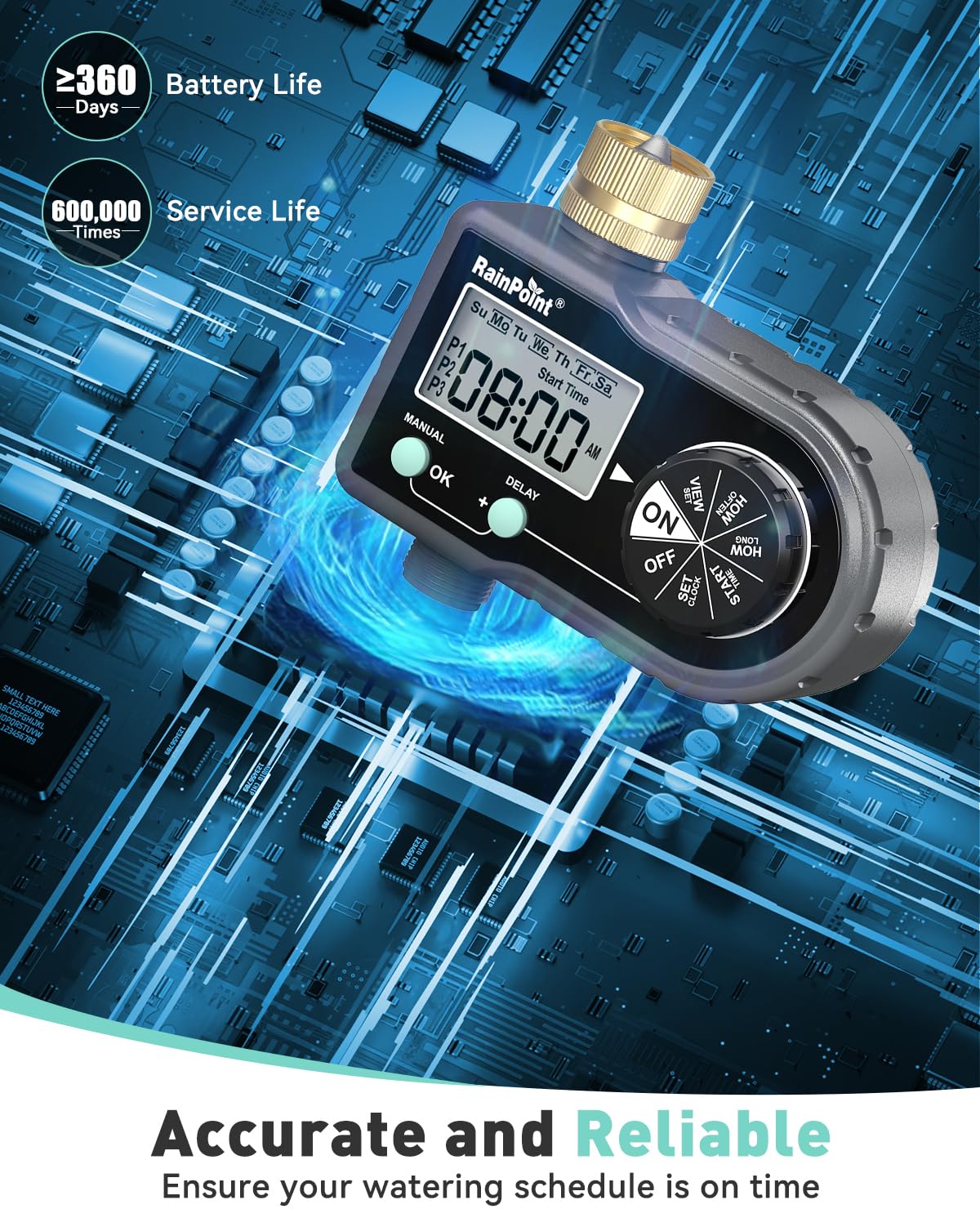RAINPOINT easy installation without tools on garden hose timer.