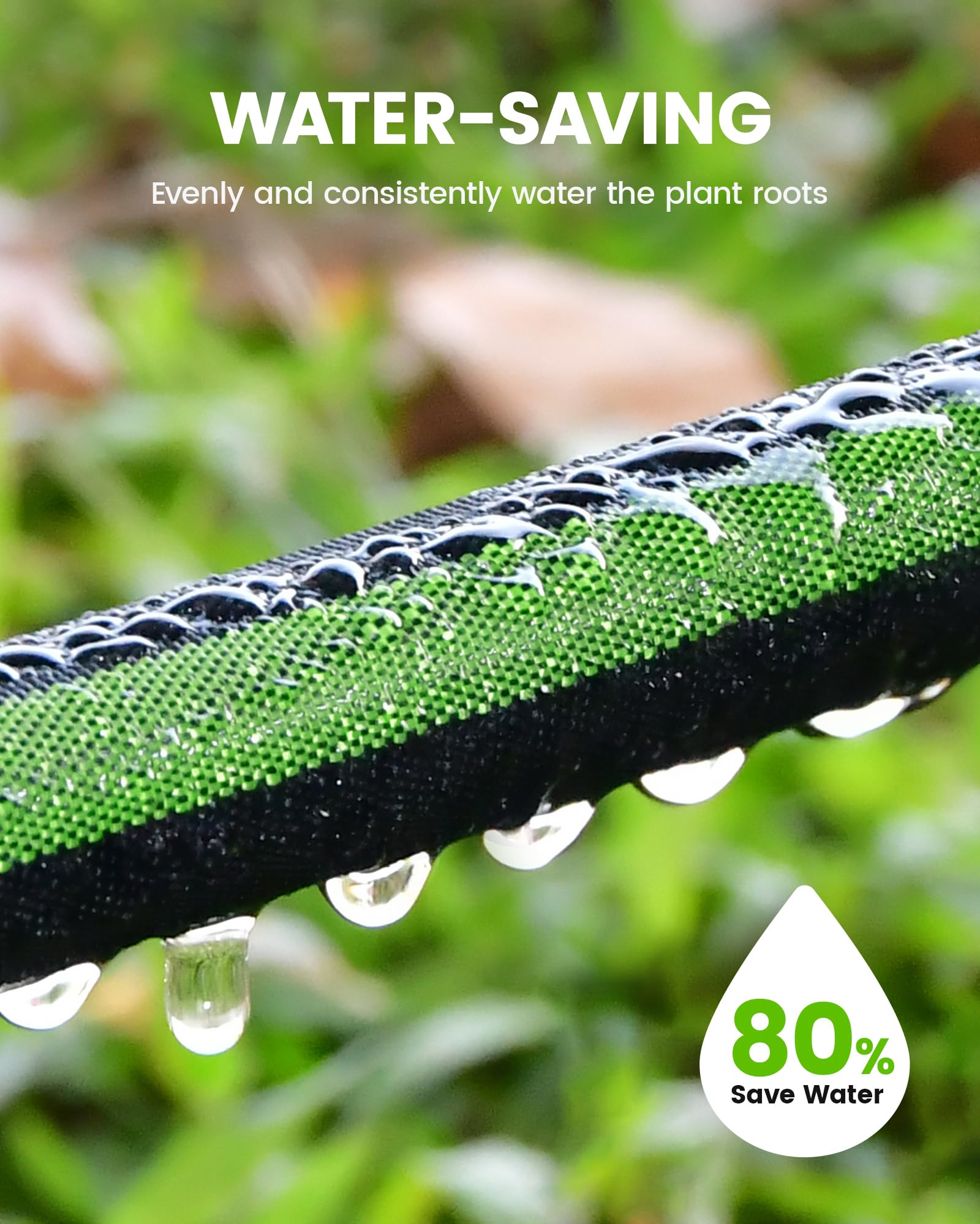 RAINPOINT flat soaker hose 75ft, side view, durable design for flexible irrigation.