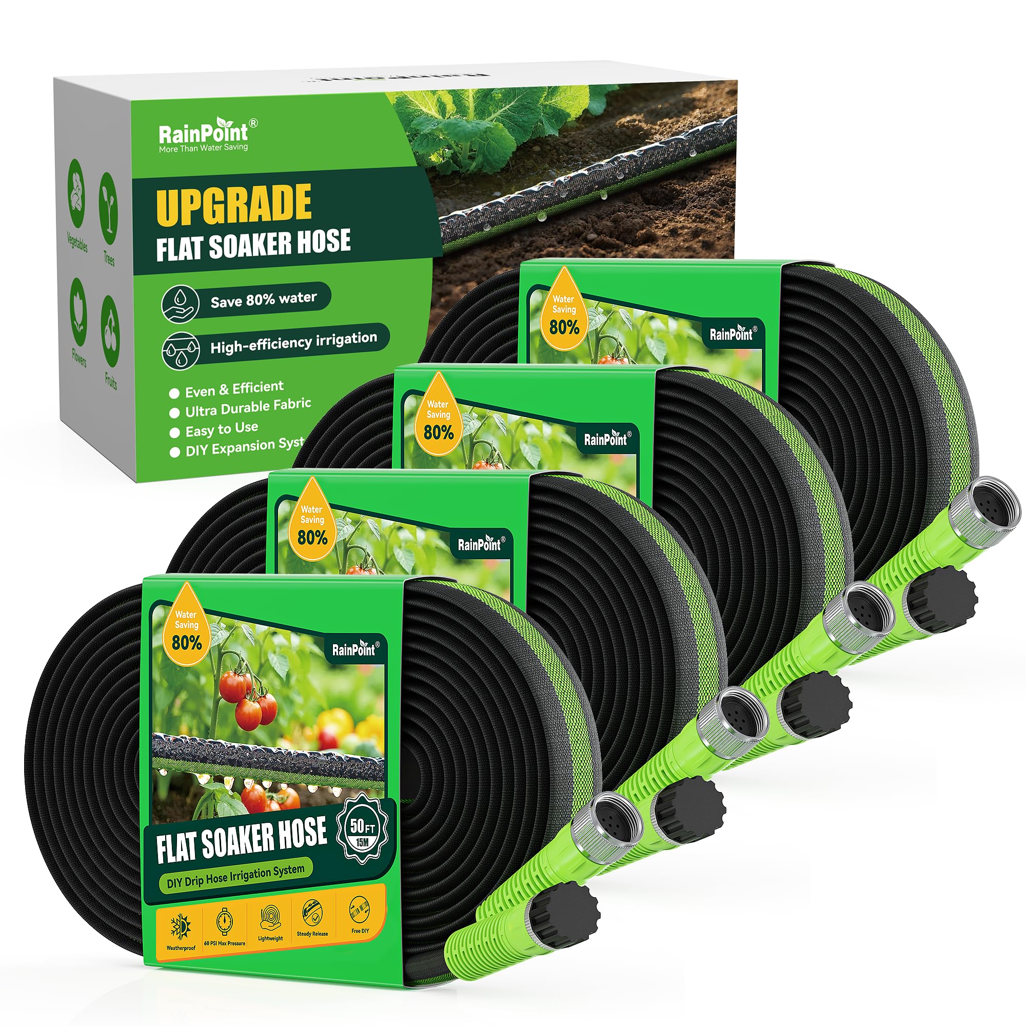 RAINPOINT flat-soaker-hose-200ft demonstrates flat design for even root irrigation.