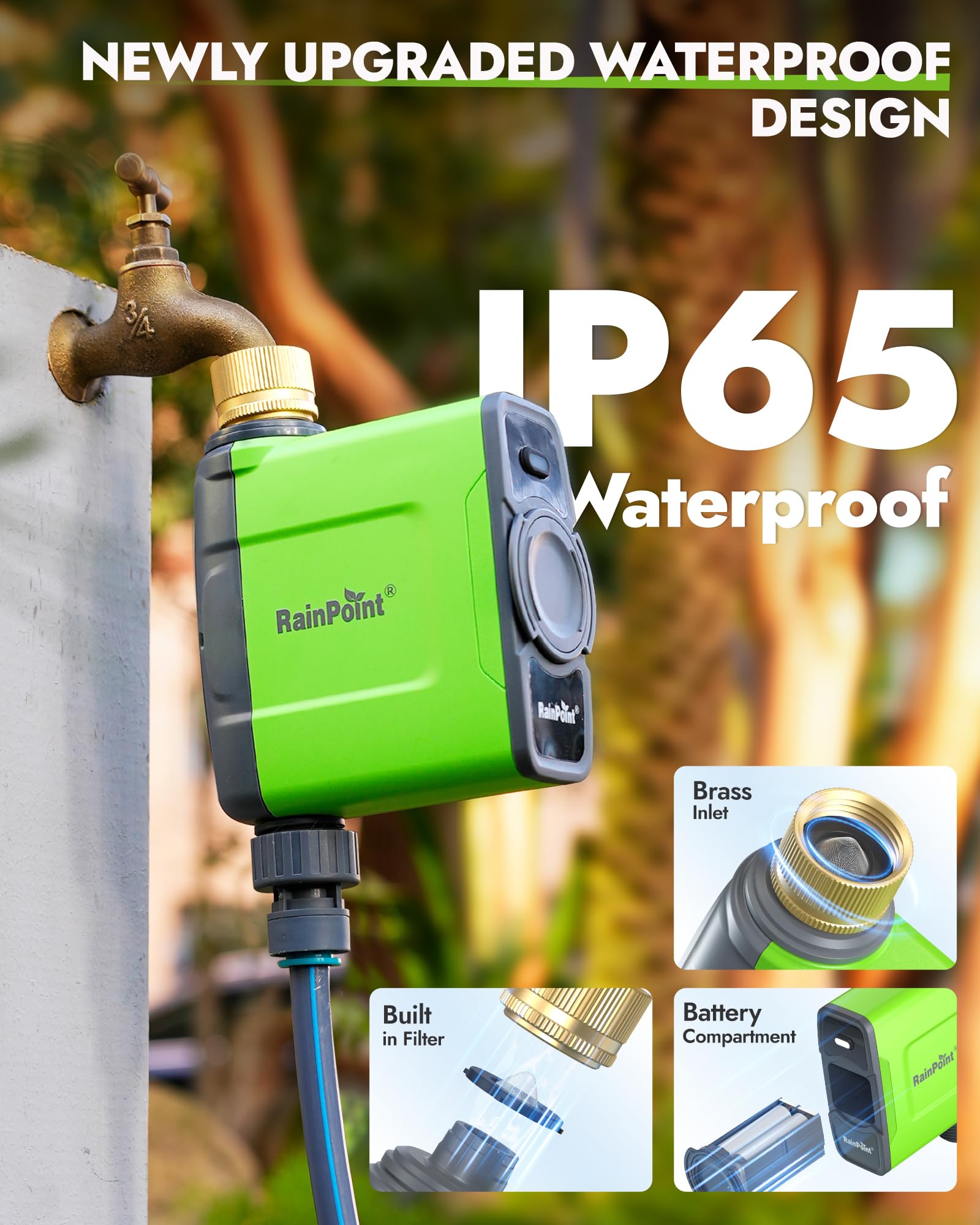 Flexible watering plans display with six schedules and three modes.