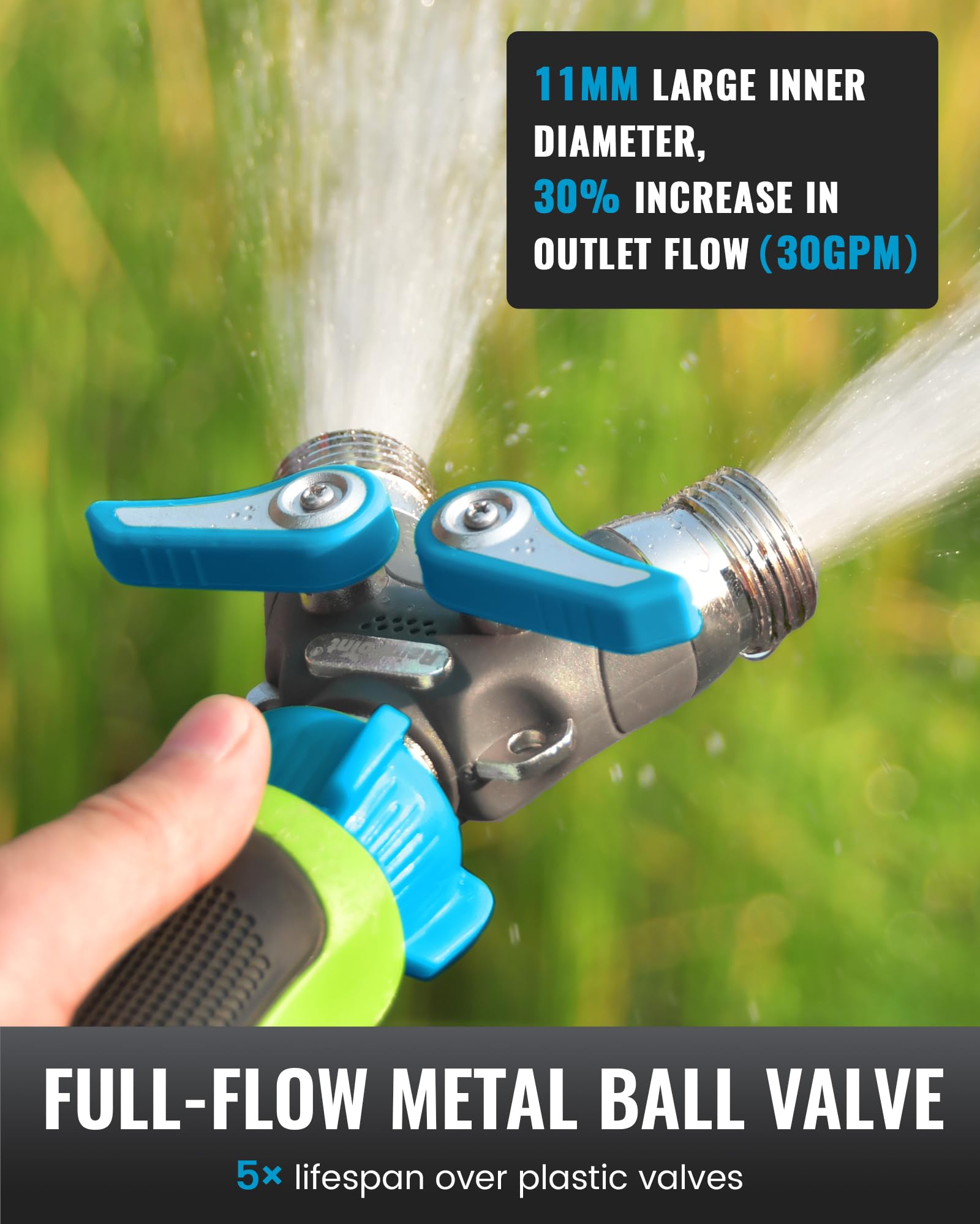RAINPOINT full-flow design preserving water pressure at both outlets
