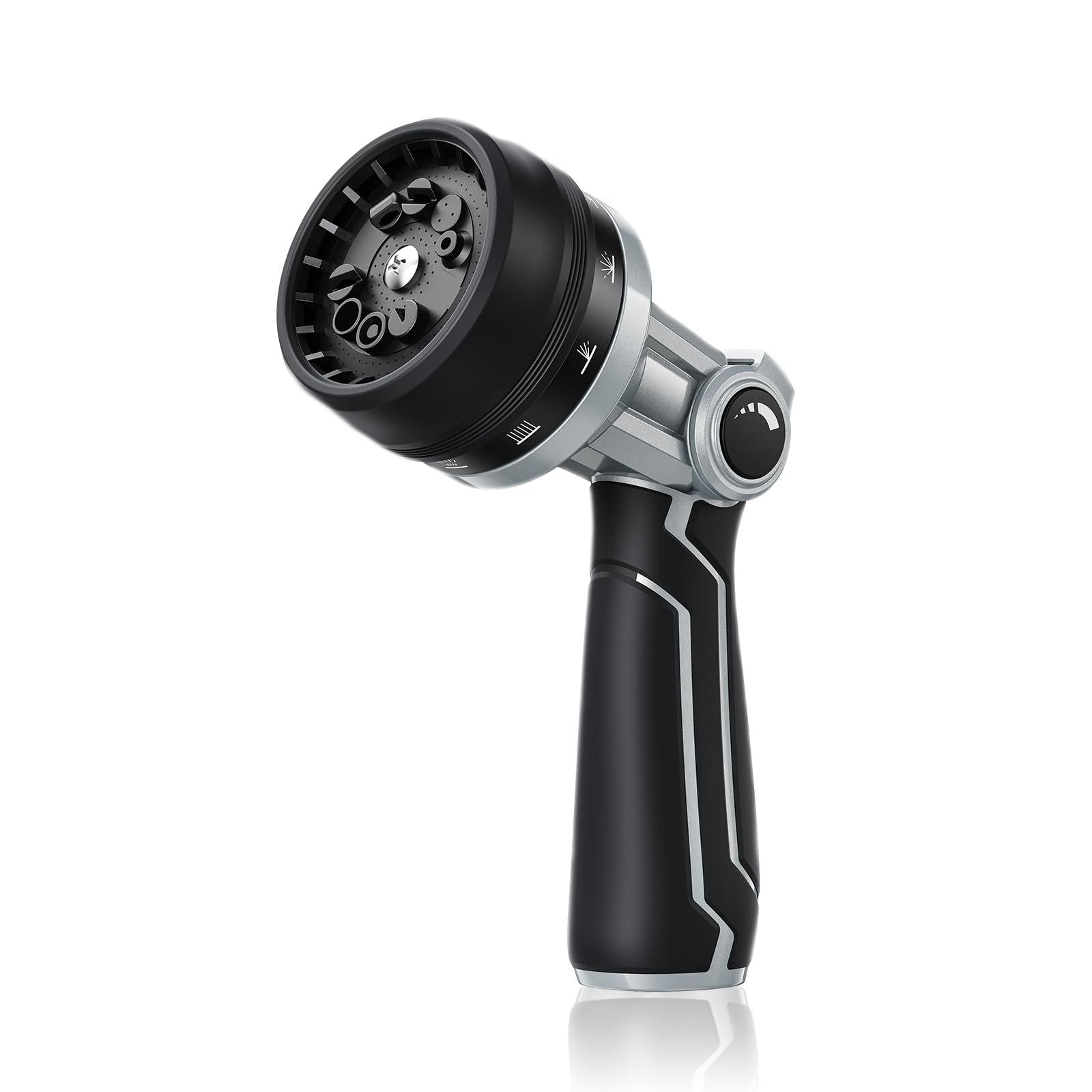 RAINPOINT full-metal nozzle with ergonomic handle for durable, comfortable outdoor use.