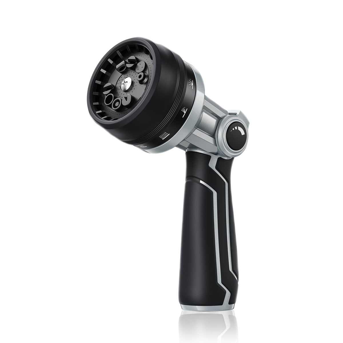 RAINPOINT full-metal nozzle with ergonomic handle for durable, comfortable outdoor use.