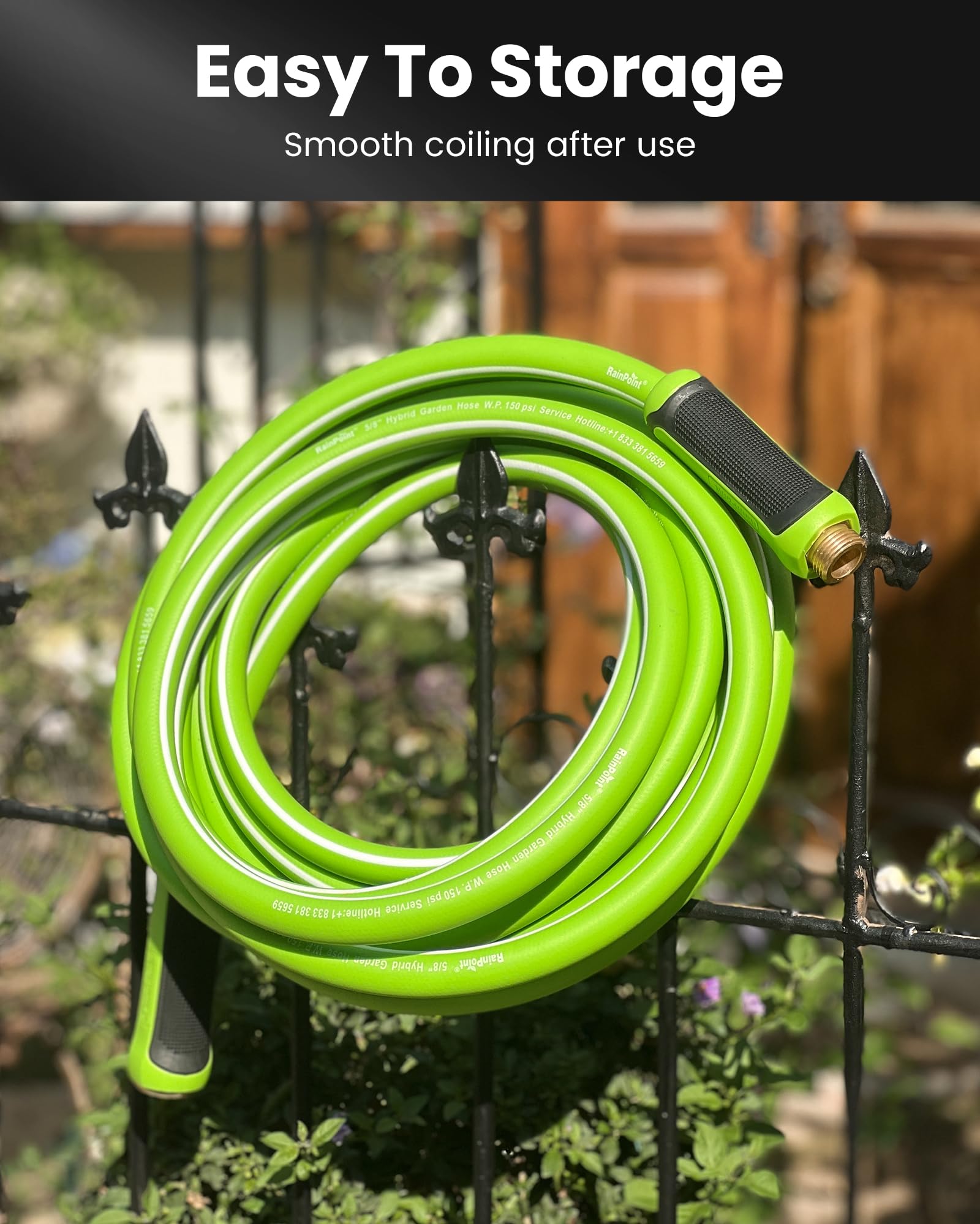 RAINPOINT 75ft hose's copper-clad aluminum fittings resist leaks for steady watering.