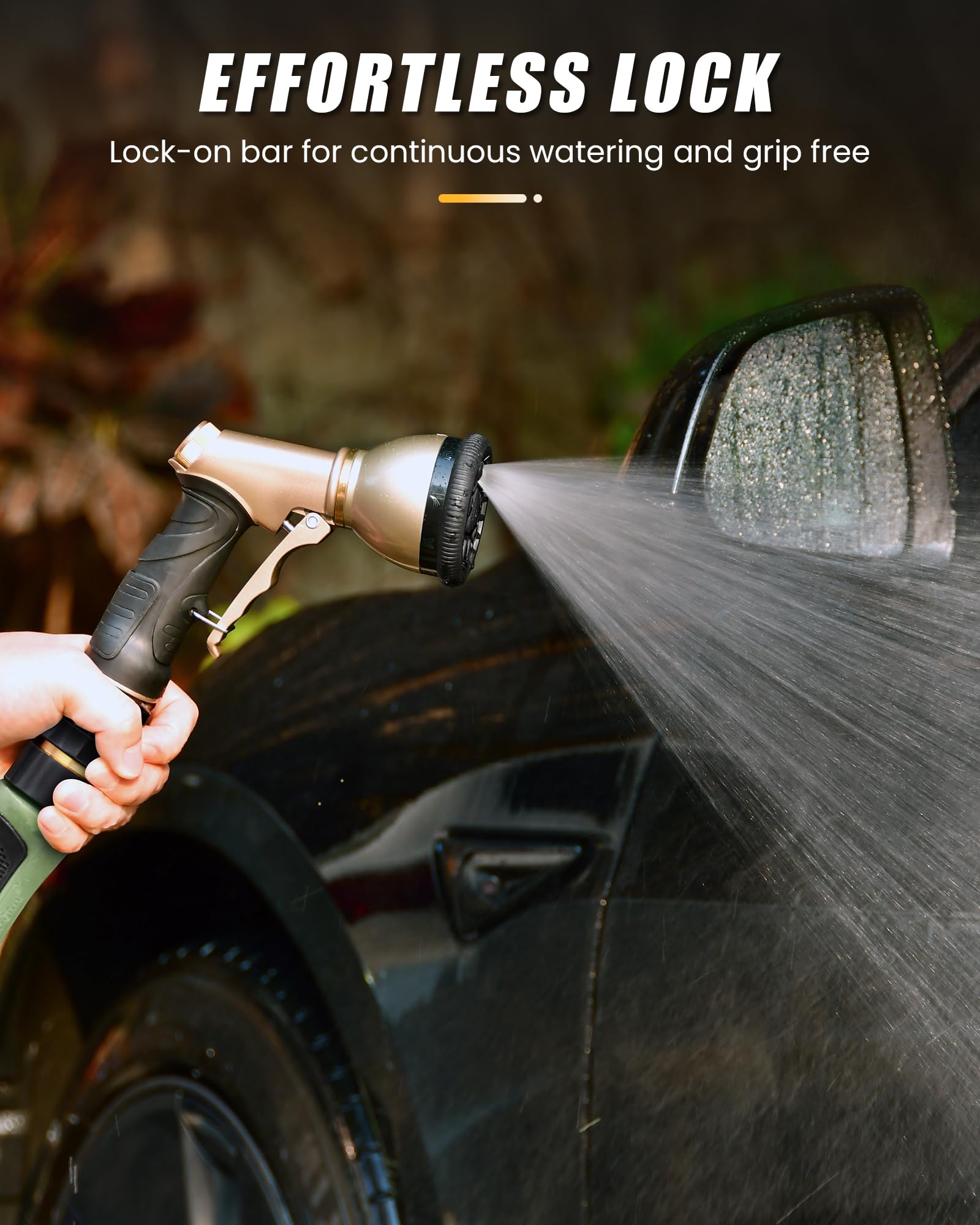 Rainpoint black finish nozzle offers sturdy performance for plants and cars.