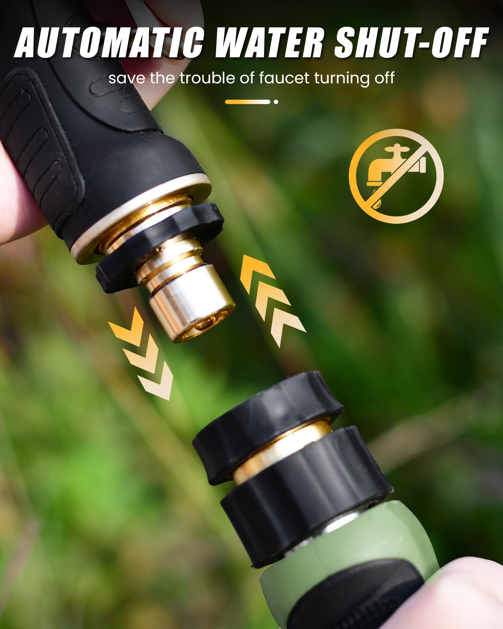 Rainpoint garden hose nozzle with flow lock reduces hand fatigue.