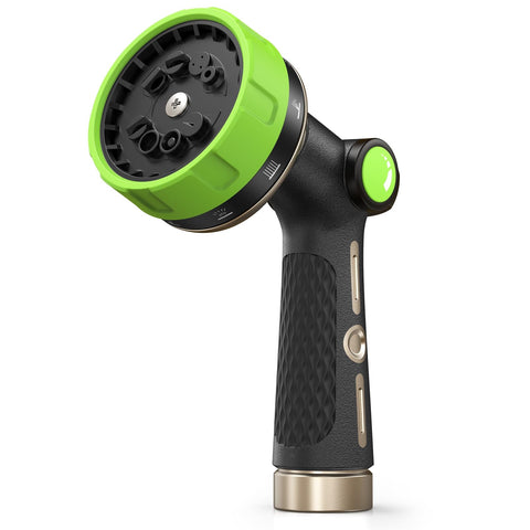 RAINPOINT garden hose nozzle heavy-duty with 10-pattern dial for versatile watering tasks.