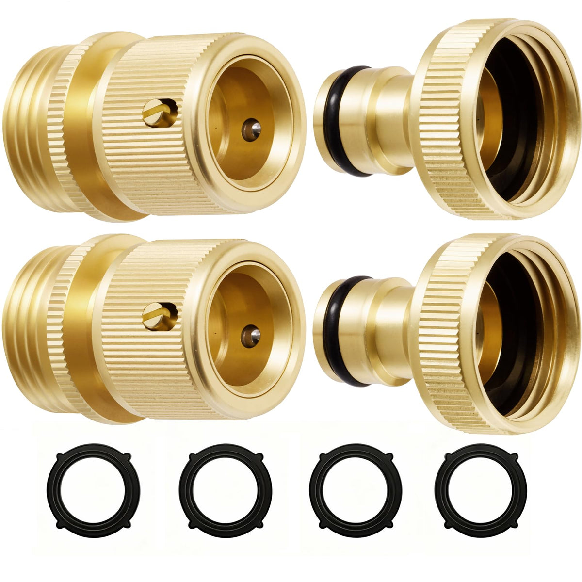 RAINPOINT brass quick-connect kit demonstrating easy, universal hose compatibility for any setup.