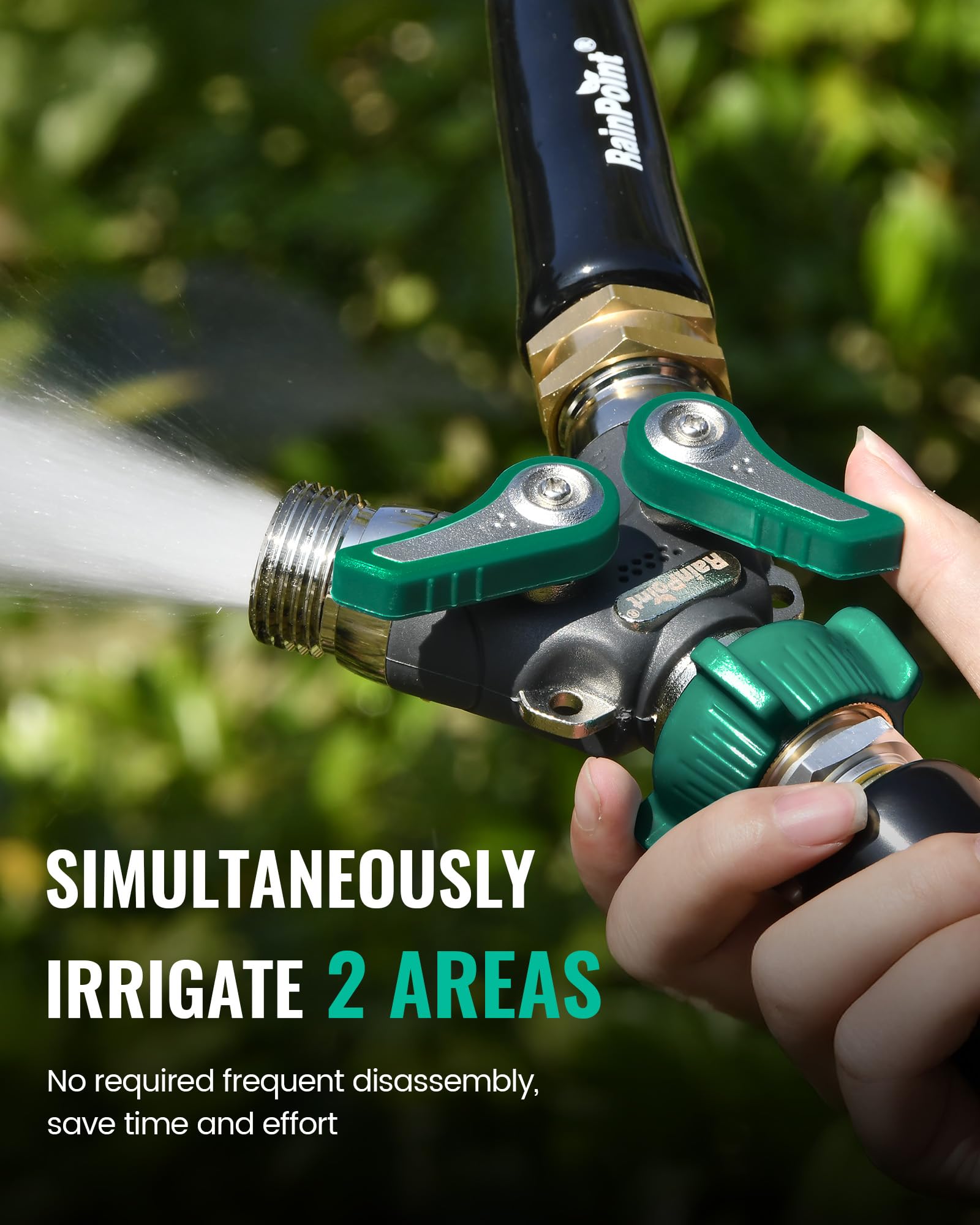 RAINPOINT extended-handle design enables easy water flow adjustment with gloves