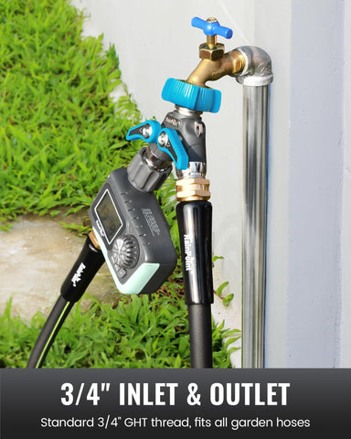 RAINPOINT hose splitter outlets map indicates precise 3/4 inch threads for leak-proof fit.