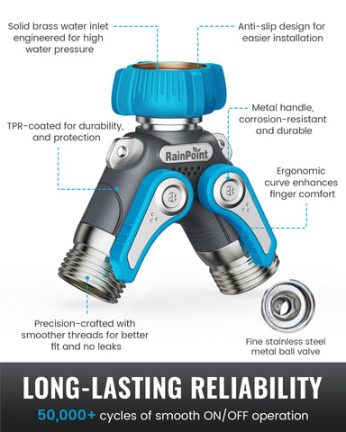 RAINPOINT hose splitter side view shows long 1.9 inch handle for easy control.
