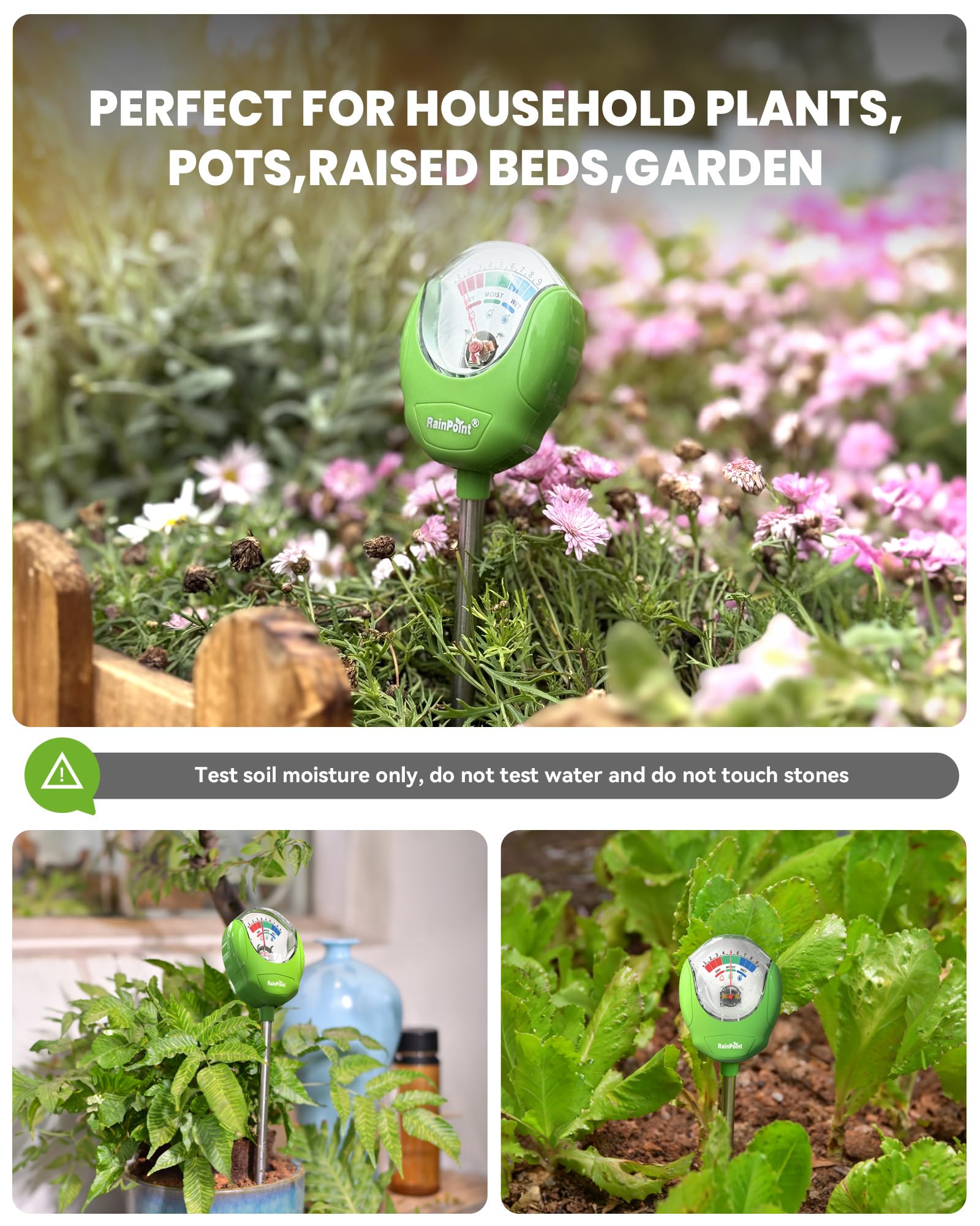 RAINPOINT indoor outdoor compatibility supports houseplants and garden soil