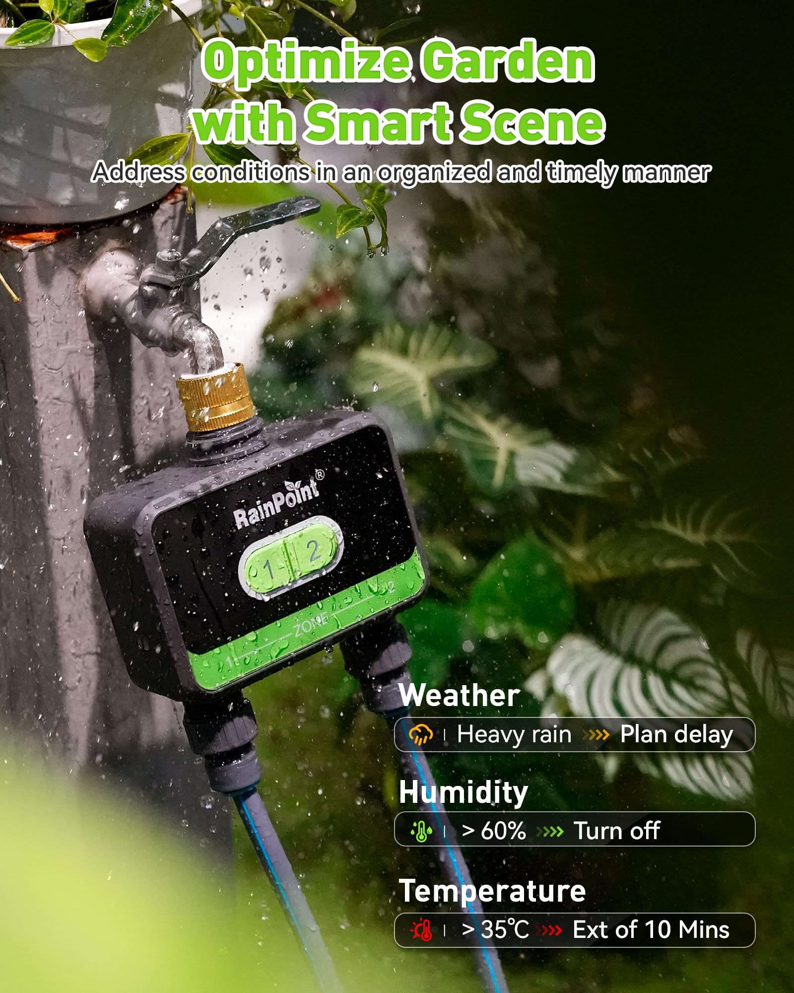RainPoint interval watering mode illustrates flexible, spaced irrigation options.