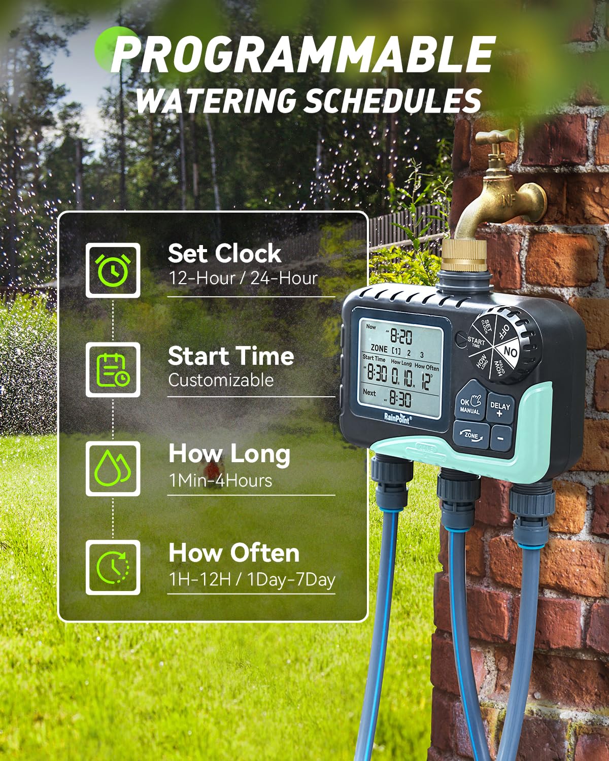 RAINPOINT IP65 waterproof timer withstands rain and dust outdoors