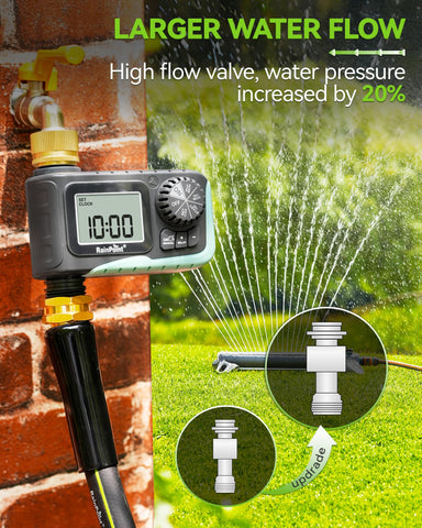 RAINPOINT timer LCD display shows start time and duration clearly.
