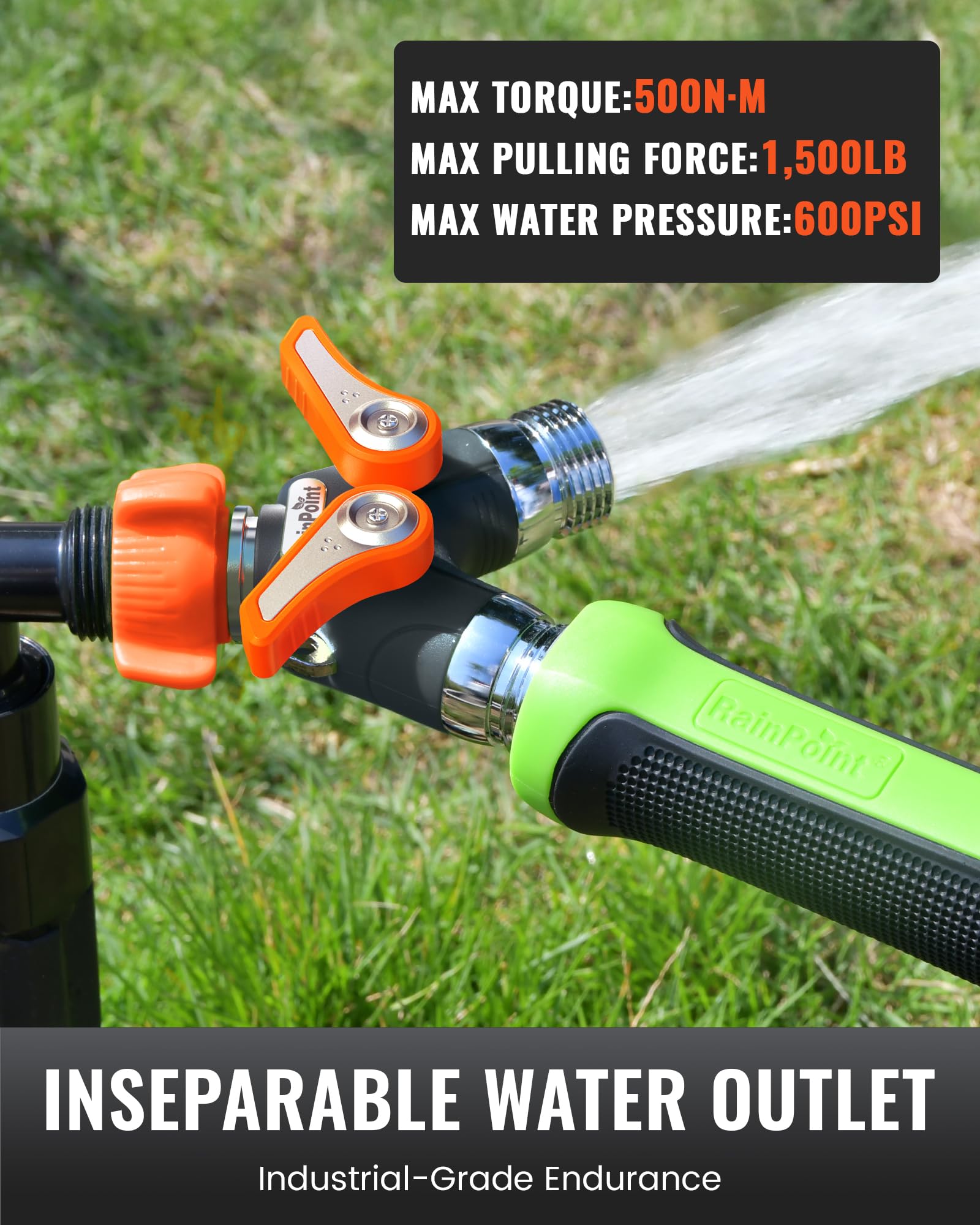 Rainpoint leak-proof dual outlets prevent leaks during quick-connect irrigation