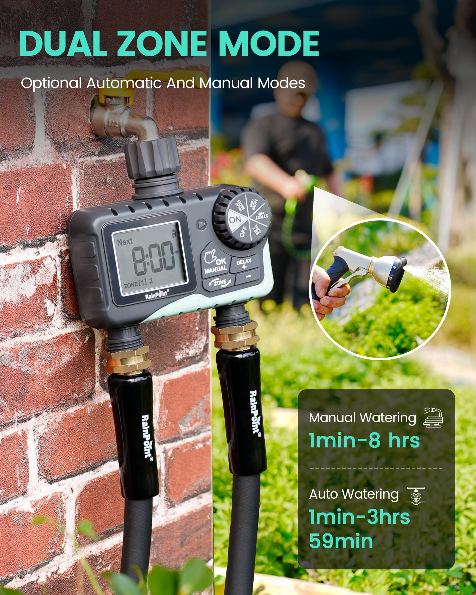 RAINPOINT low battery alert prevents leaks with automatic shutoff