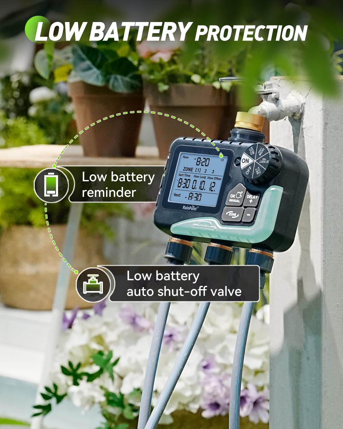 Rainpoint manual and automatic watering modes offer flexible control.
