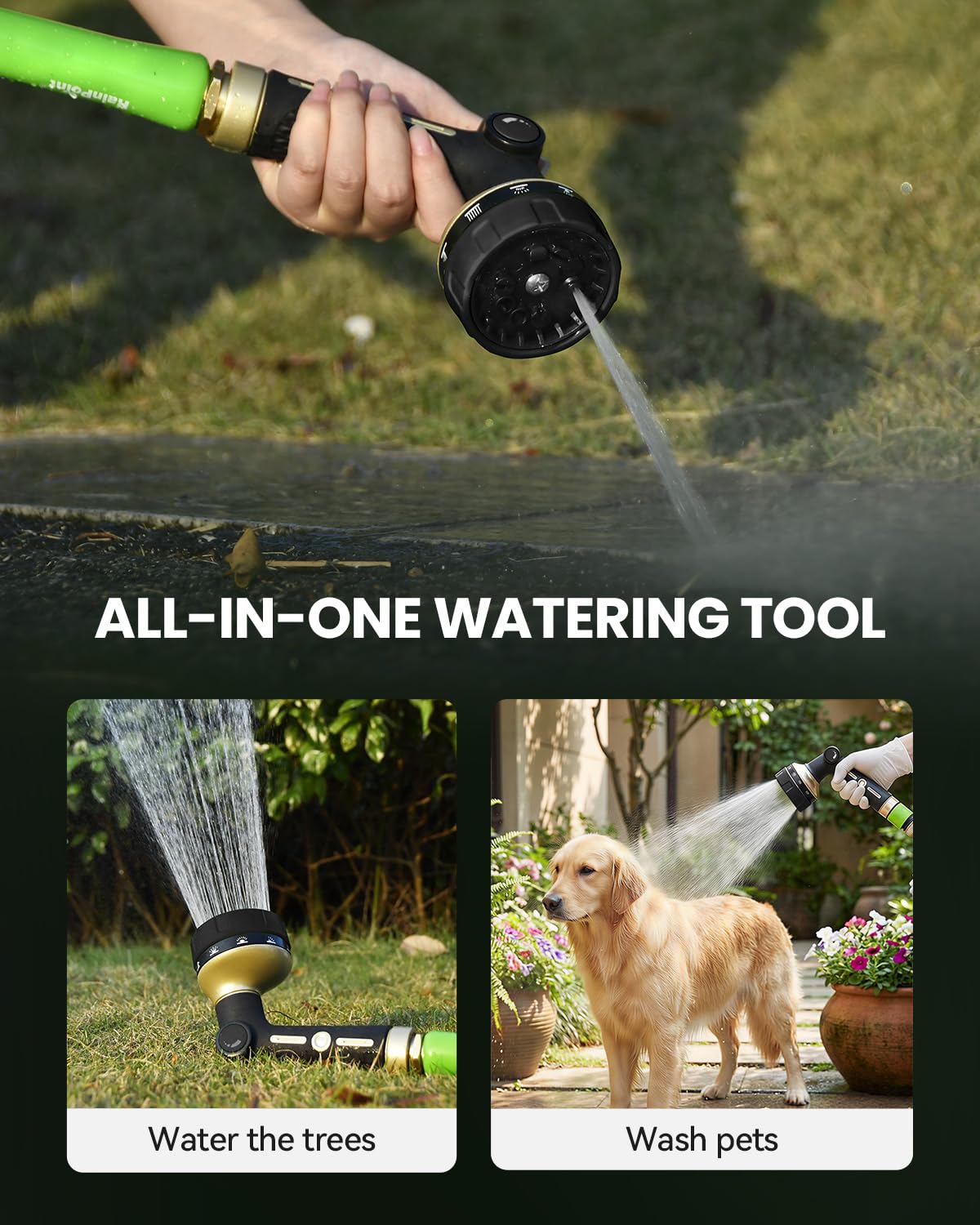 Rainpoint nozzle cone pattern concentrates water for targeted spots.
