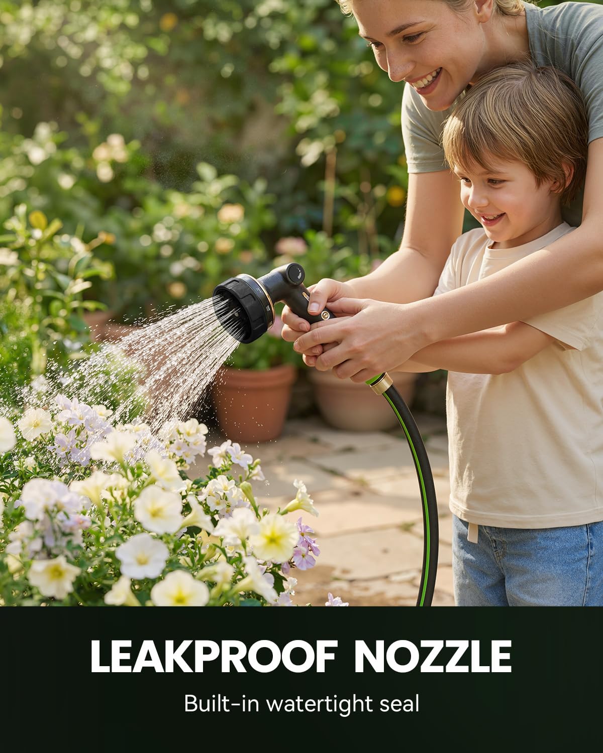 Rainpoint nozzle mist spray softens seedlings and delicate plants.