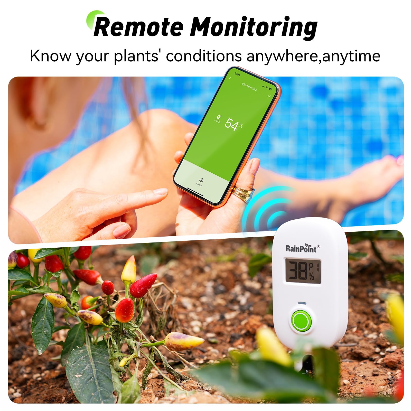 RAINPOINT real-time moisture readings help you track soil changes.