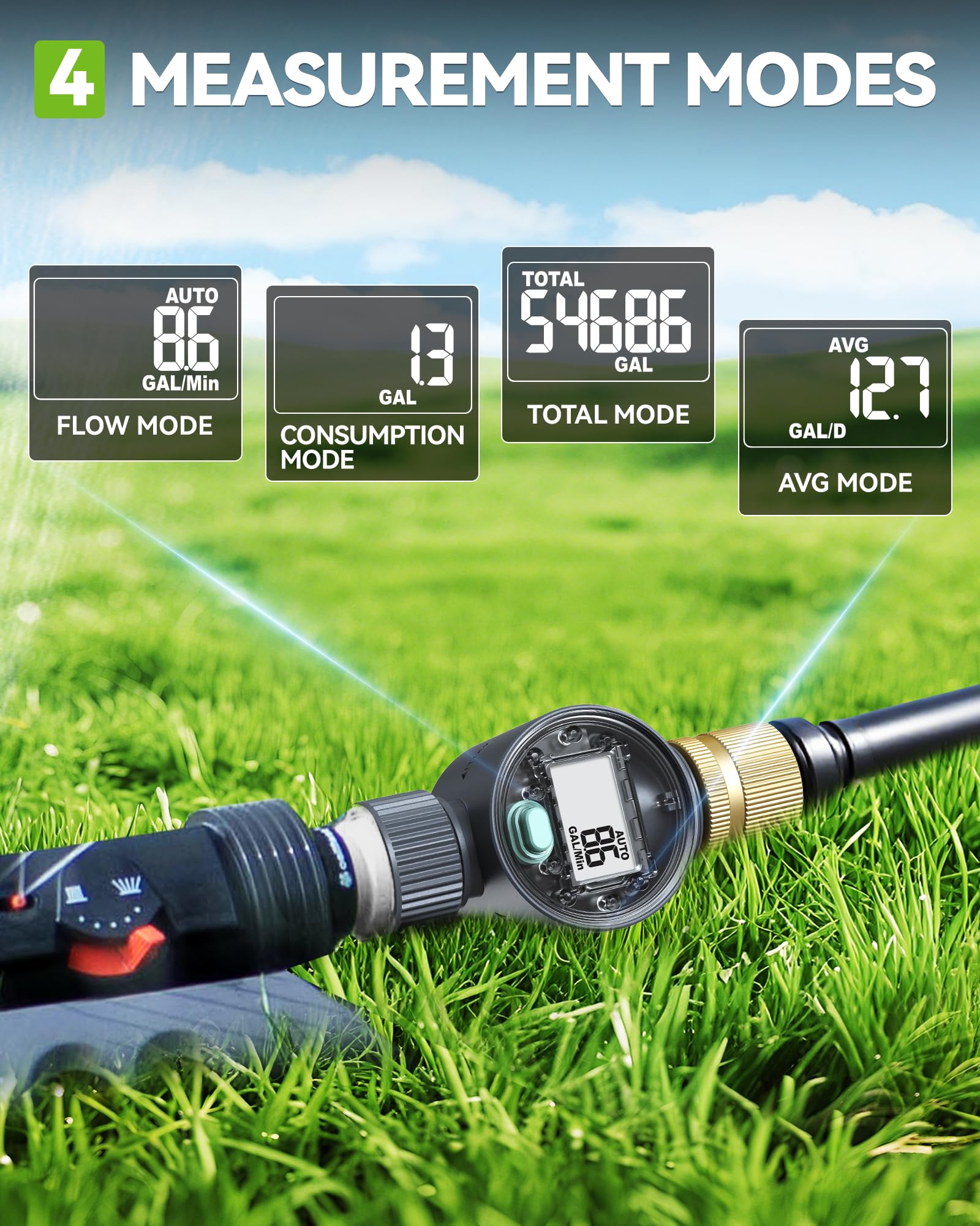 RAINPOINT LCD display provides clear volume readings for quick water checks
