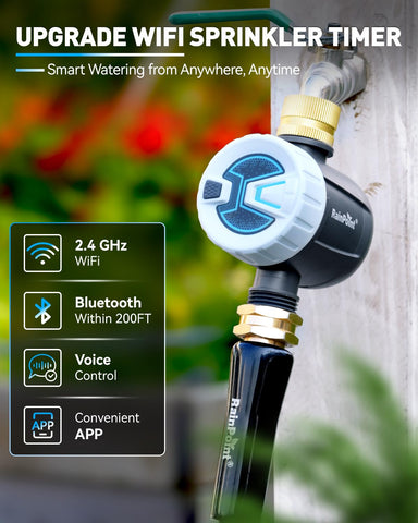 RainPoint timer app control on smartphone for irrigation scheduling.